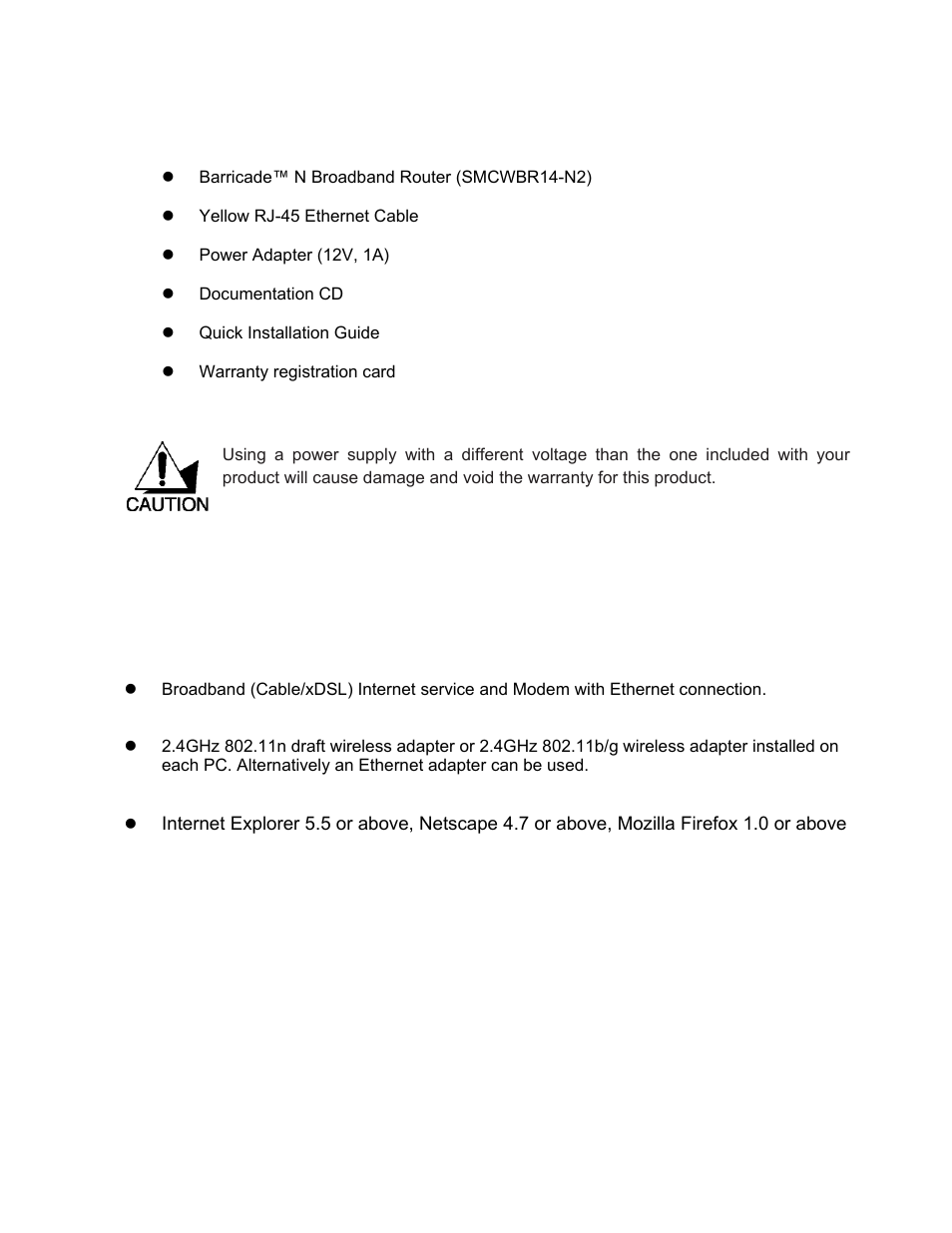 Package contents, Minimum system requirements | SMC Networks BARRICADE SMCWBR14-N2 User Manual | Page 7 / 103