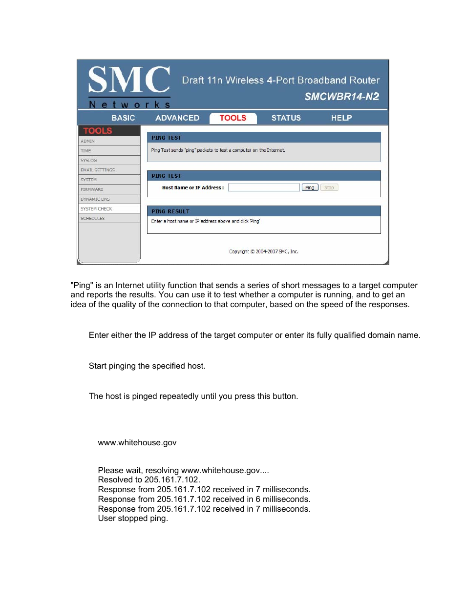 Tools_system check | SMC Networks BARRICADE SMCWBR14-N2 User Manual | Page 72 / 103