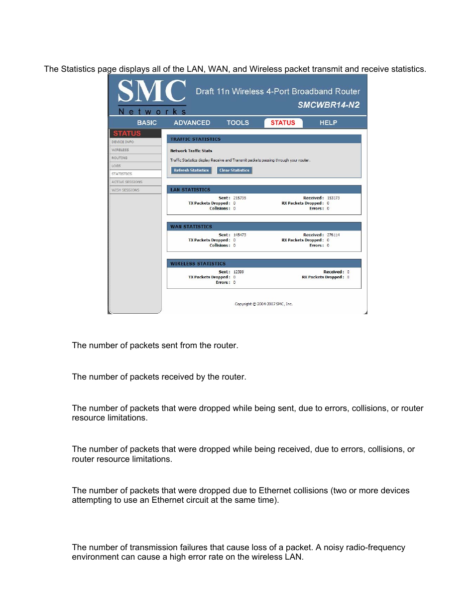 Status_statistics | SMC Networks BARRICADE SMCWBR14-N2 User Manual | Page 81 / 103