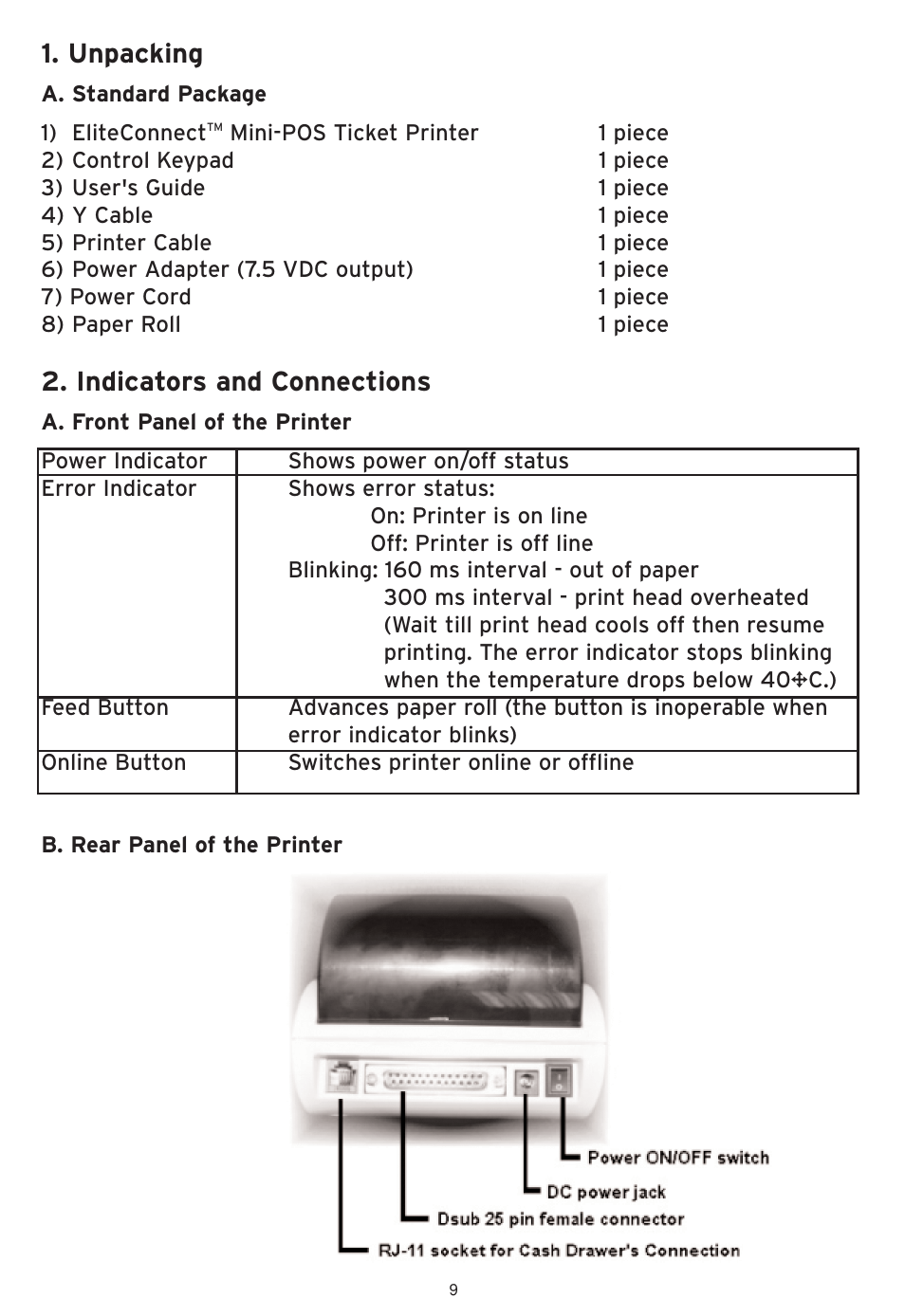 Unpacking, Indicators and connections | SMC Networks SMCWHS-POS User Manual | Page 10 / 18