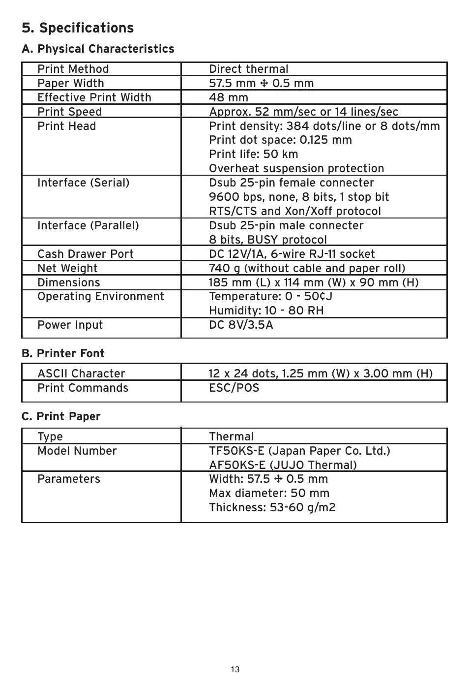 Specifications | SMC Networks SMCWHS-POS User Manual | Page 14 / 18