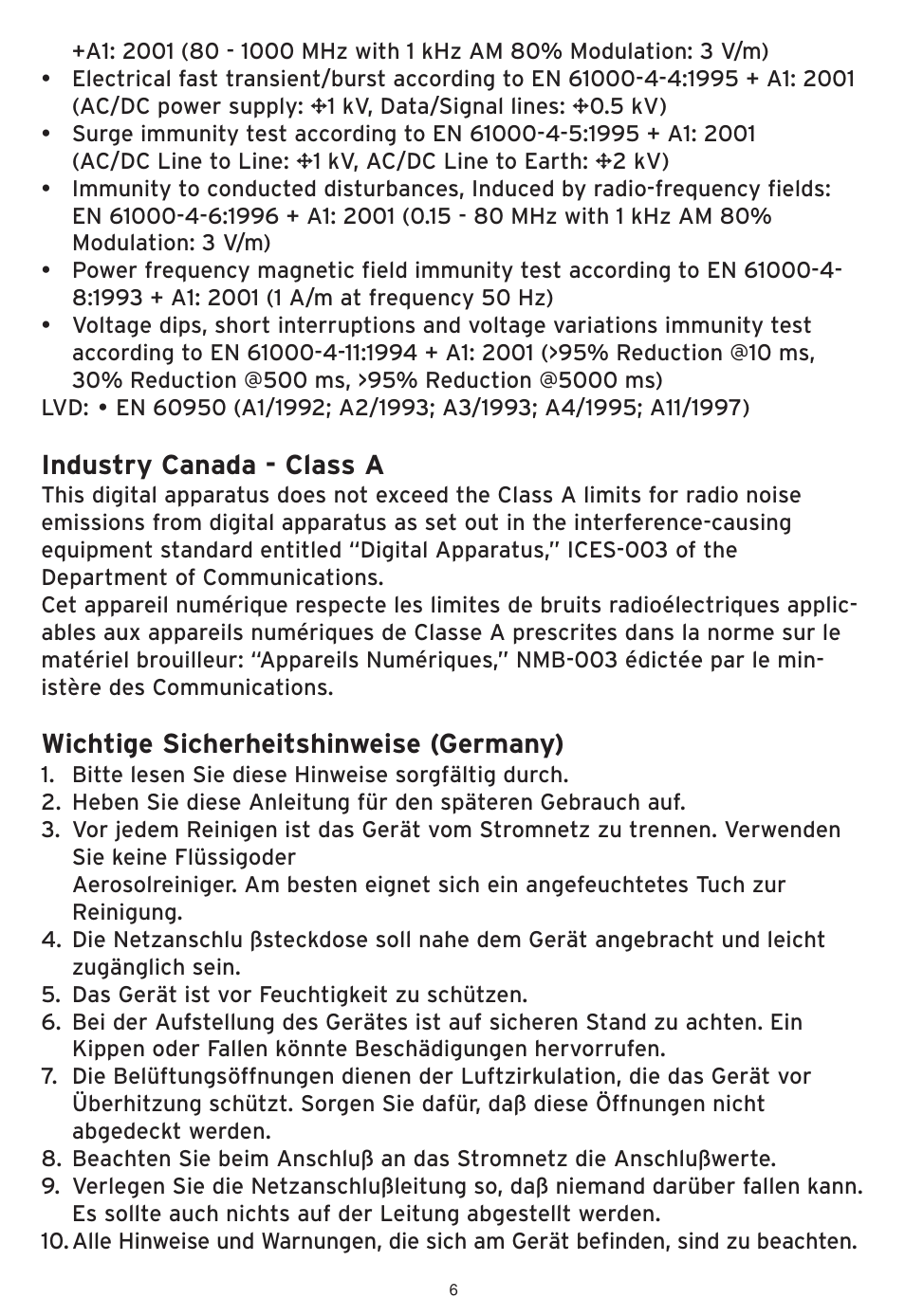 Industry canada - class a, Wichtige sicherheitshinweise (germany) | SMC Networks SMCWHS-POS User Manual | Page 7 / 18