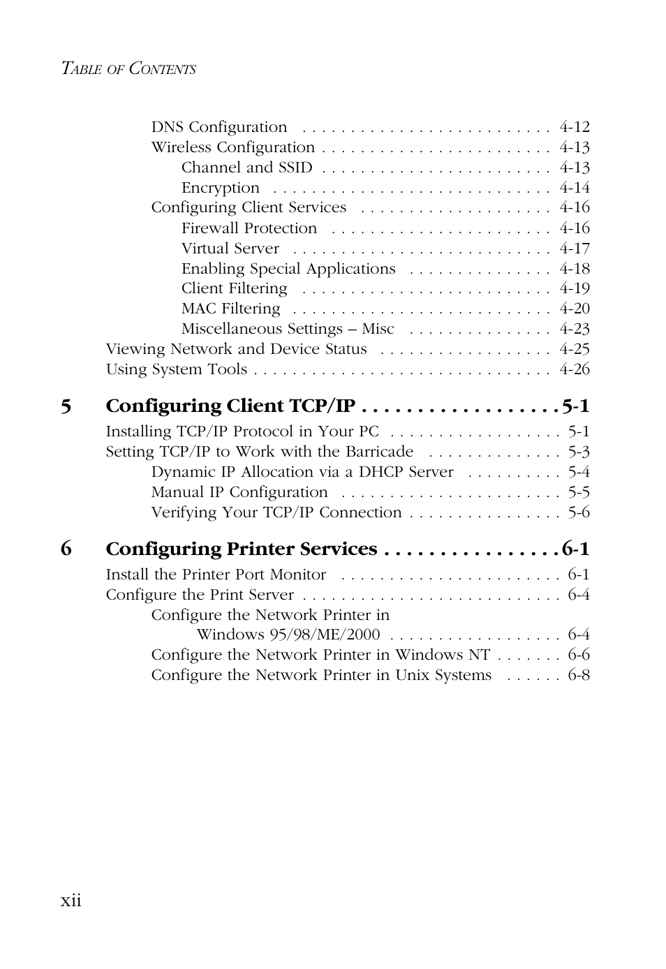 5configuring client tcp/ip -1, 6configuring printer services -1 | SMC Networks Barricade SMC7004AWBR User Manual | Page 12 / 94