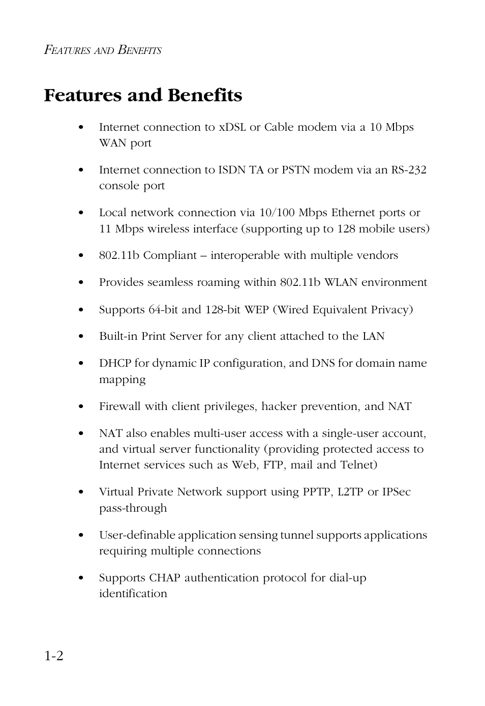 Features and benefits, Features and benefits -2 | SMC Networks Barricade SMC7004AWBR User Manual | Page 16 / 94