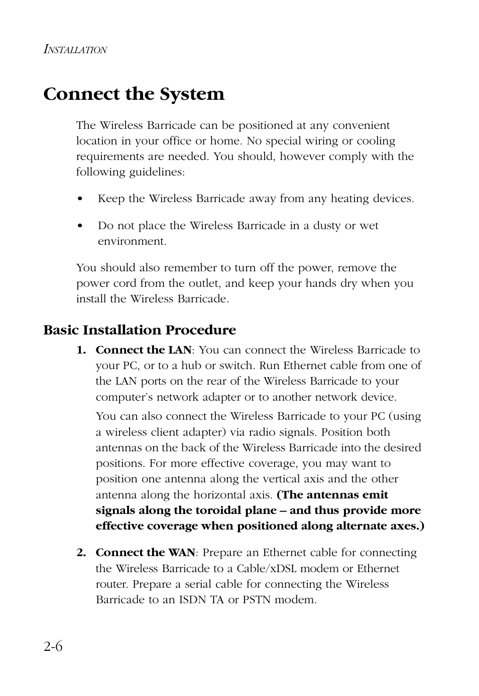 Connect the system, Basic installation procedure, Connect the system -6 | Basic installation procedure -6 | SMC Networks Barricade SMC7004AWBR User Manual | Page 26 / 94