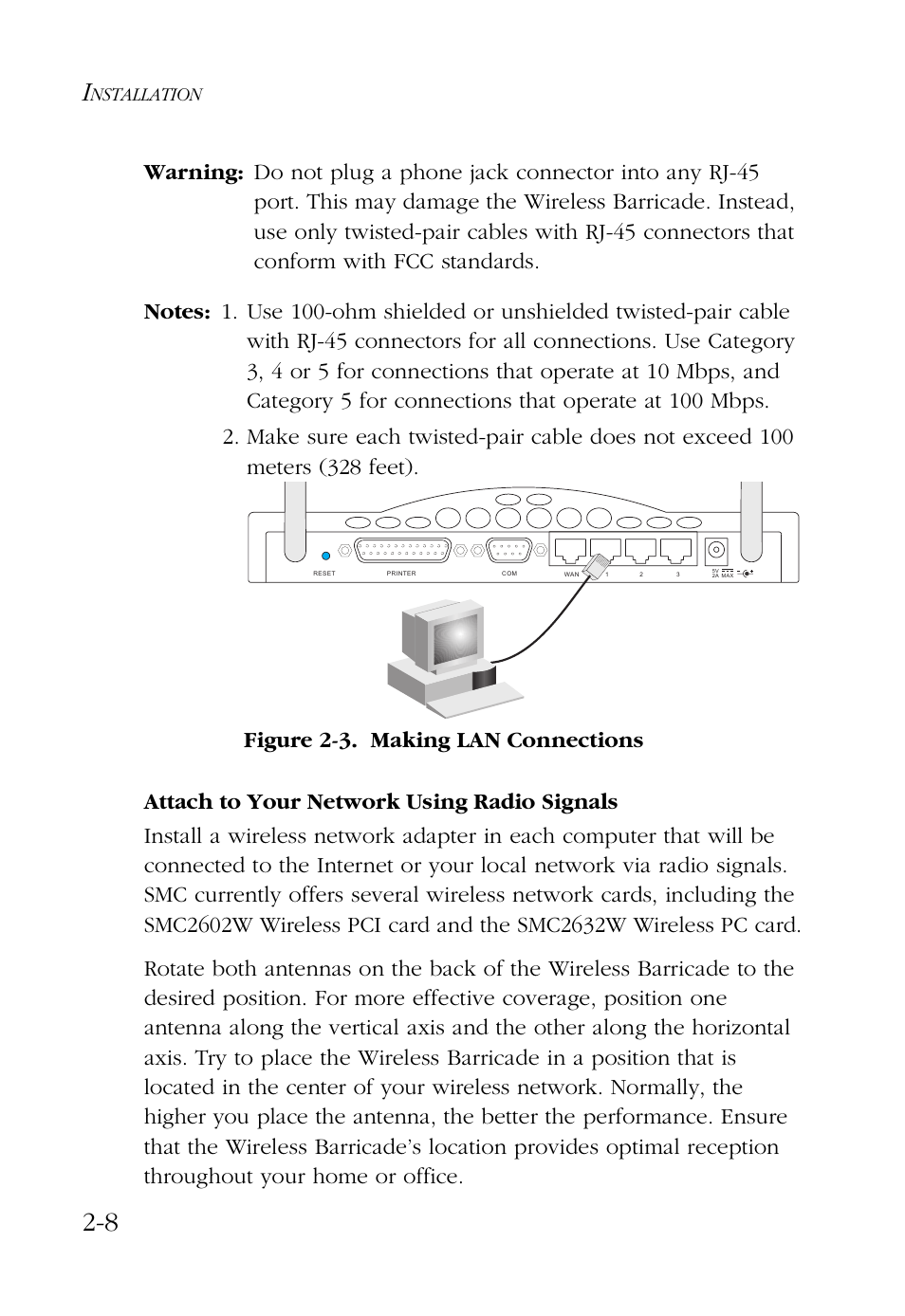 Attach to your network using radio signals, Attach to your network using radio signals -8, Nstallation | SMC Networks Barricade SMC7004AWBR User Manual | Page 28 / 94