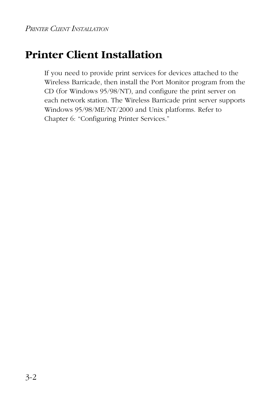Printer client installation, Printer client installation -2 | SMC Networks Barricade SMC7004AWBR User Manual | Page 34 / 94