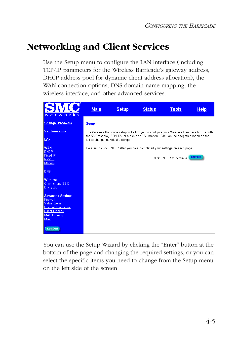 Networking and client services, Networking and client services -5 | SMC Networks Barricade SMC7004AWBR User Manual | Page 39 / 94