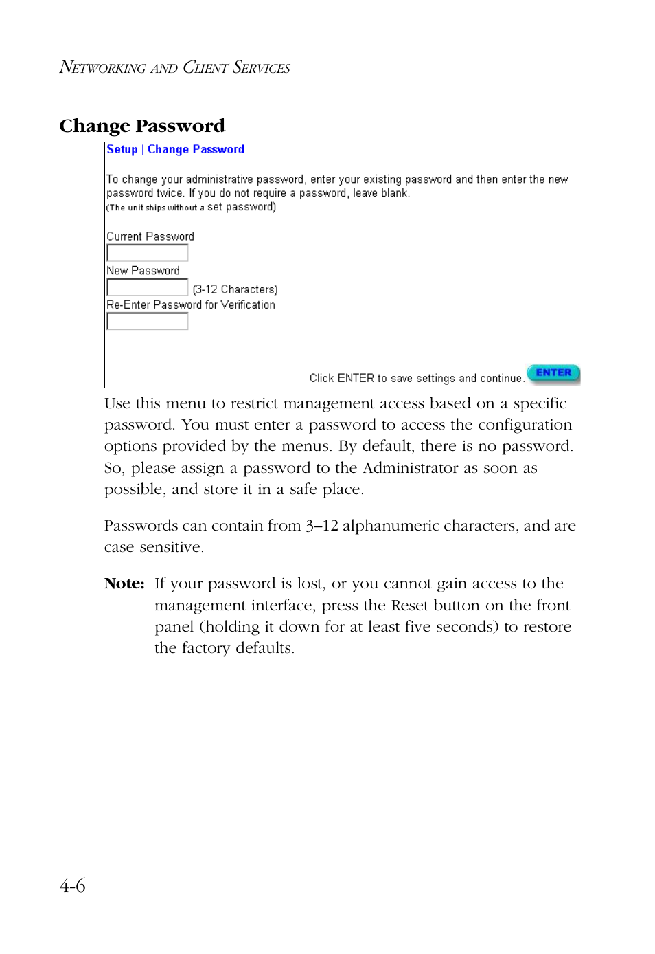 Change password, Change password -6, 6 change password | SMC Networks Barricade SMC7004AWBR User Manual | Page 40 / 94