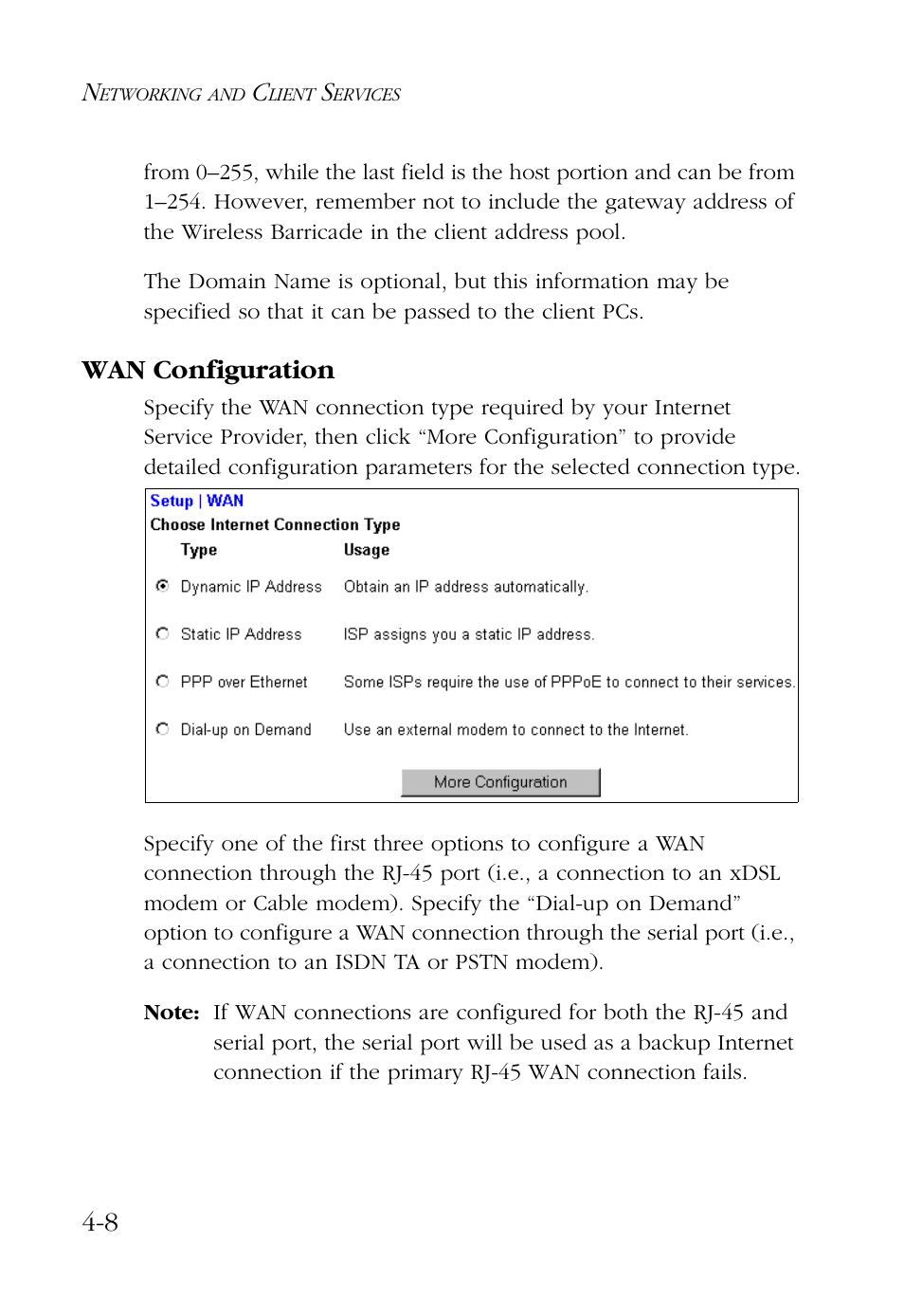 Wan configuration, Wan configuration -8 | SMC Networks Barricade SMC7004AWBR User Manual | Page 42 / 94