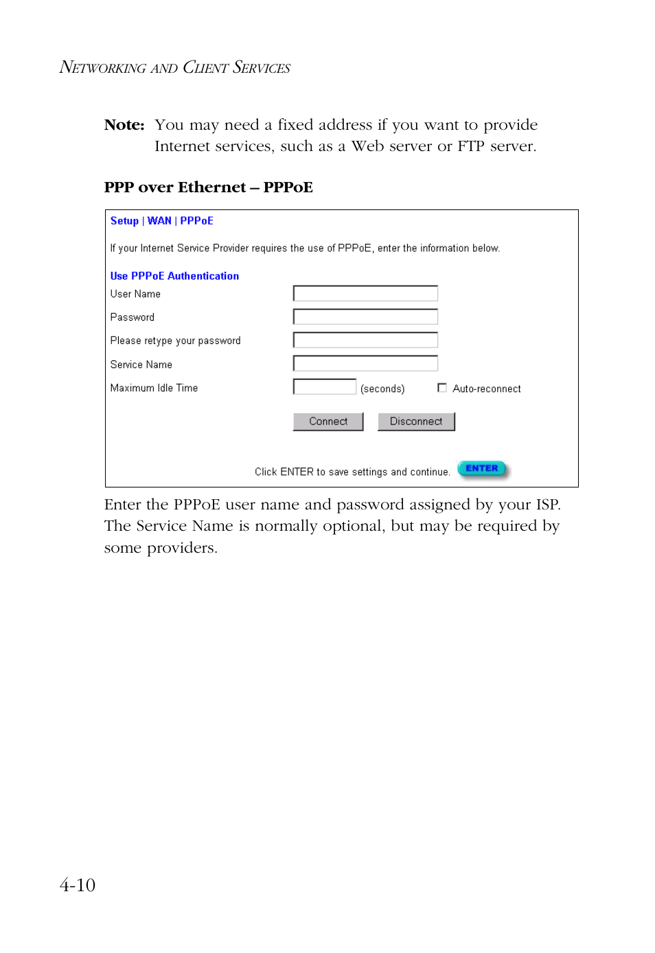 Ppp over ethernet – pppoe, Ppp over ethernet – pppoe -10 | SMC Networks Barricade SMC7004AWBR User Manual | Page 44 / 94