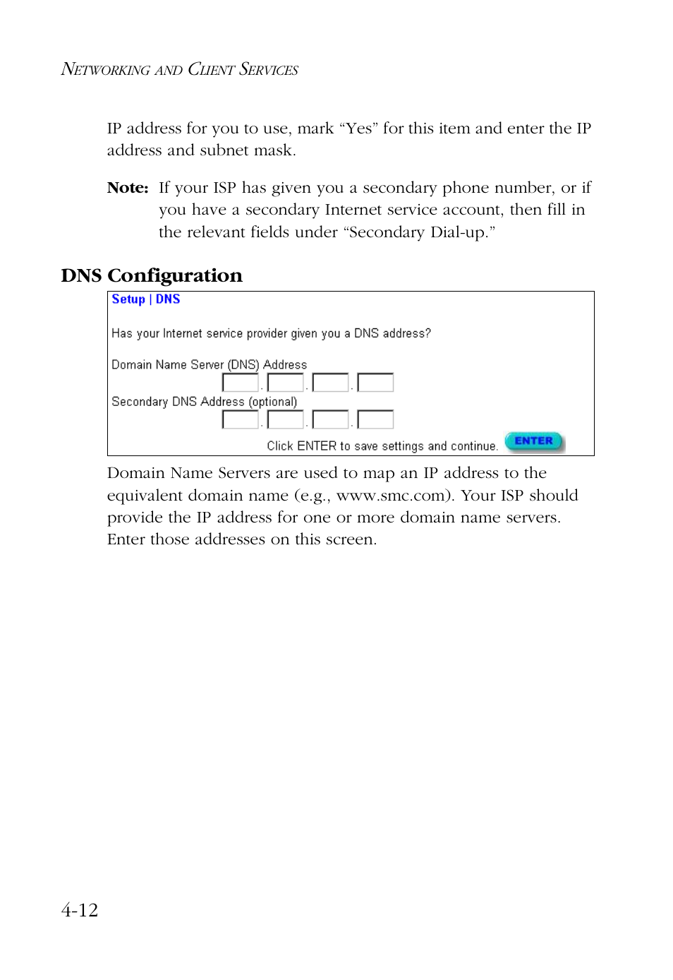 Dns configuration, Dns configuration -12 | SMC Networks Barricade SMC7004AWBR User Manual | Page 46 / 94