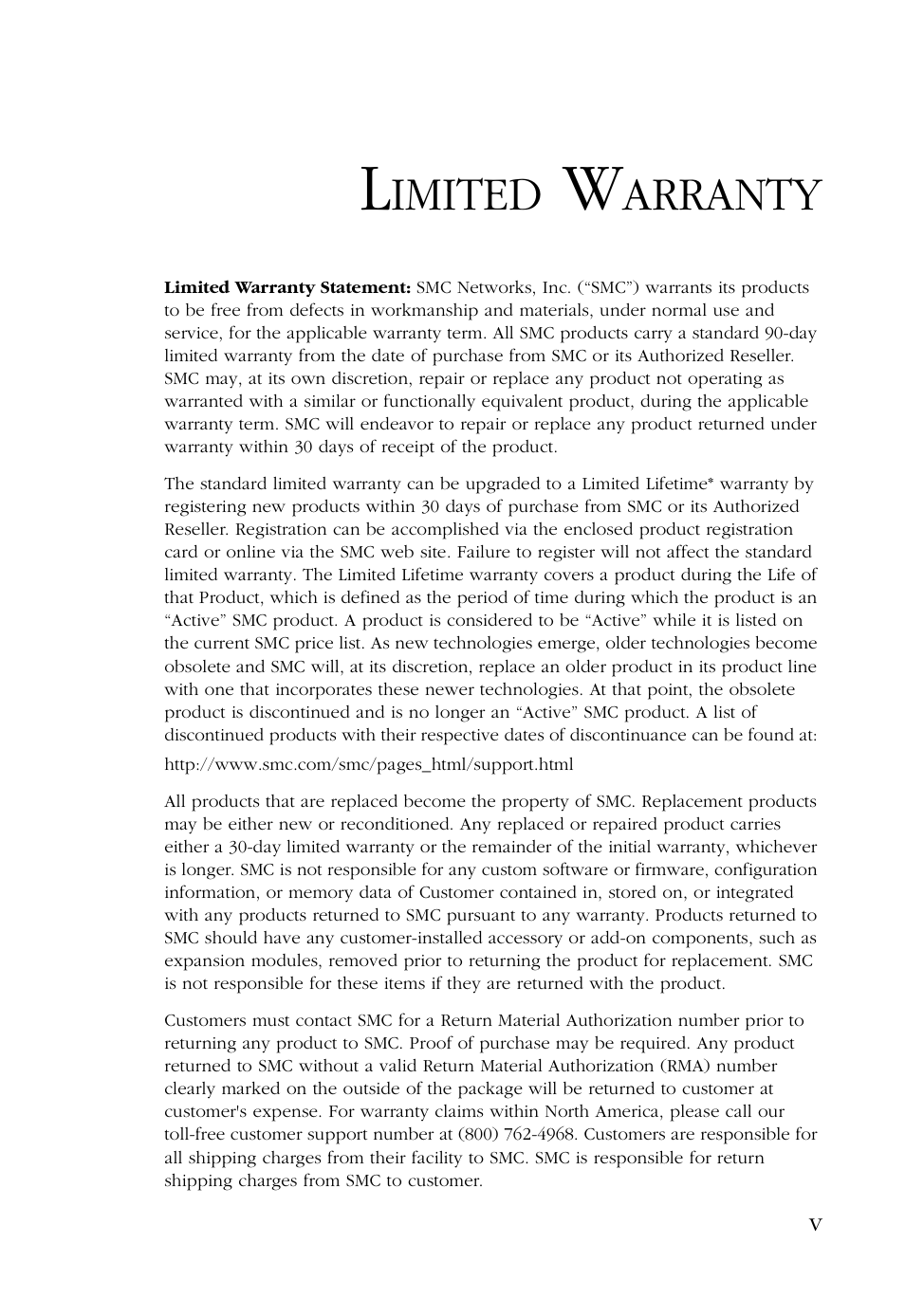 Imited, Arranty | SMC Networks Barricade SMC7004AWBR User Manual | Page 5 / 94