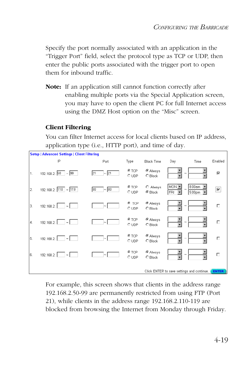 Client filtering, Client filtering -19 | SMC Networks Barricade SMC7004AWBR User Manual | Page 53 / 94