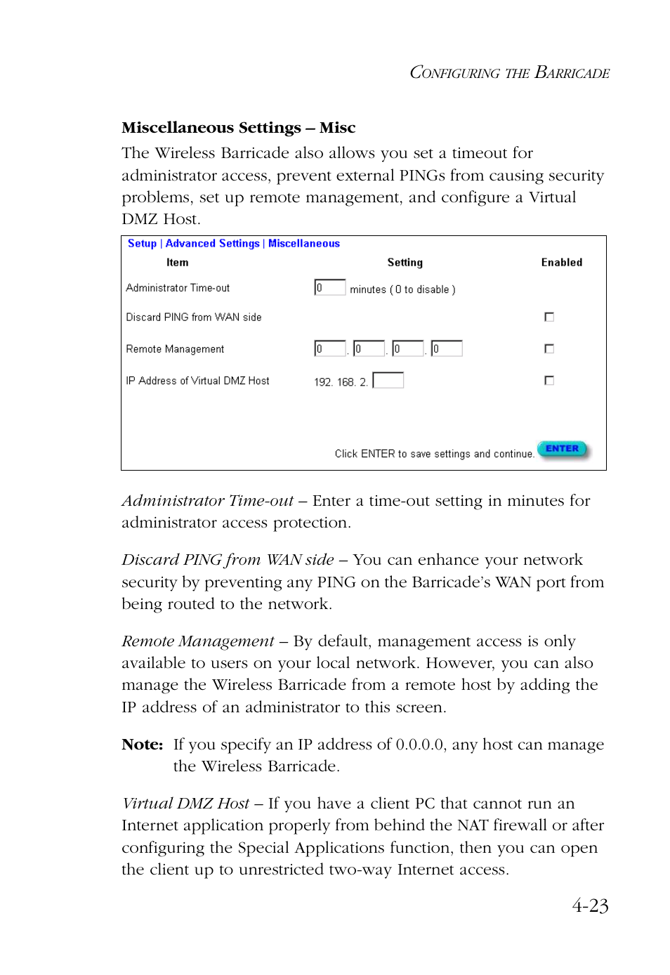 Miscellaneous settings – misc, Miscellaneous settings – misc -23 | SMC Networks Barricade SMC7004AWBR User Manual | Page 57 / 94