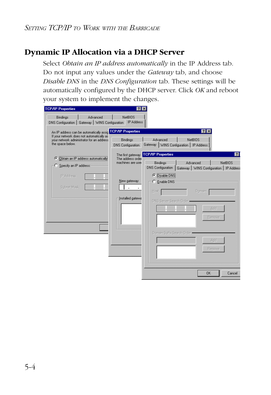 Dynamic ip allocation via a dhcp server, Dynamic ip allocation via a dhcp server -4, Tcp/ip | 4 dynamic ip allocation via a dhcp server | SMC Networks Barricade SMC7004AWBR User Manual | Page 64 / 94