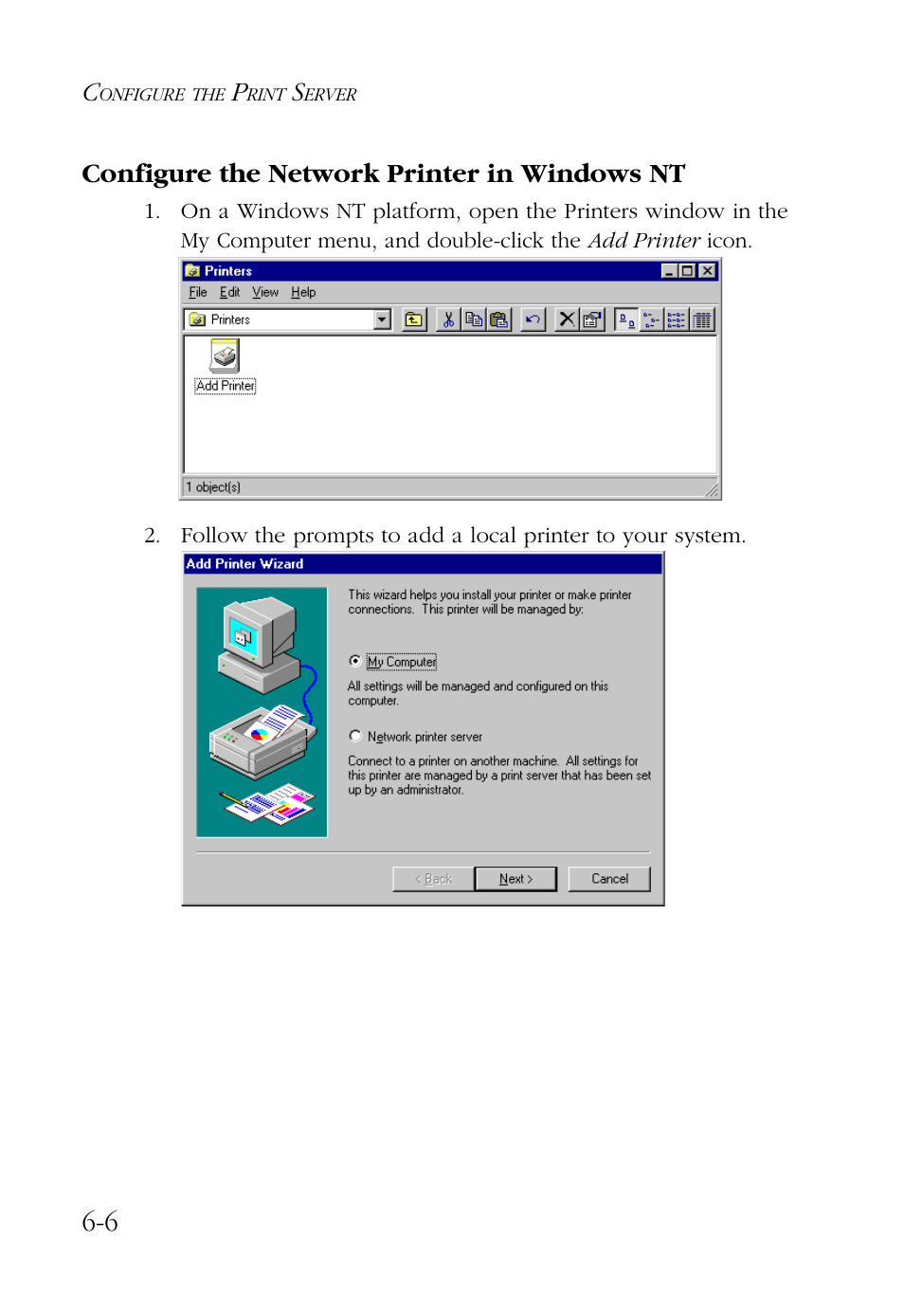 Configure the network printer in windows nt, Configure the network printer in windows nt -6, 6 configure the network printer in windows nt | SMC Networks Barricade SMC7004AWBR User Manual | Page 74 / 94