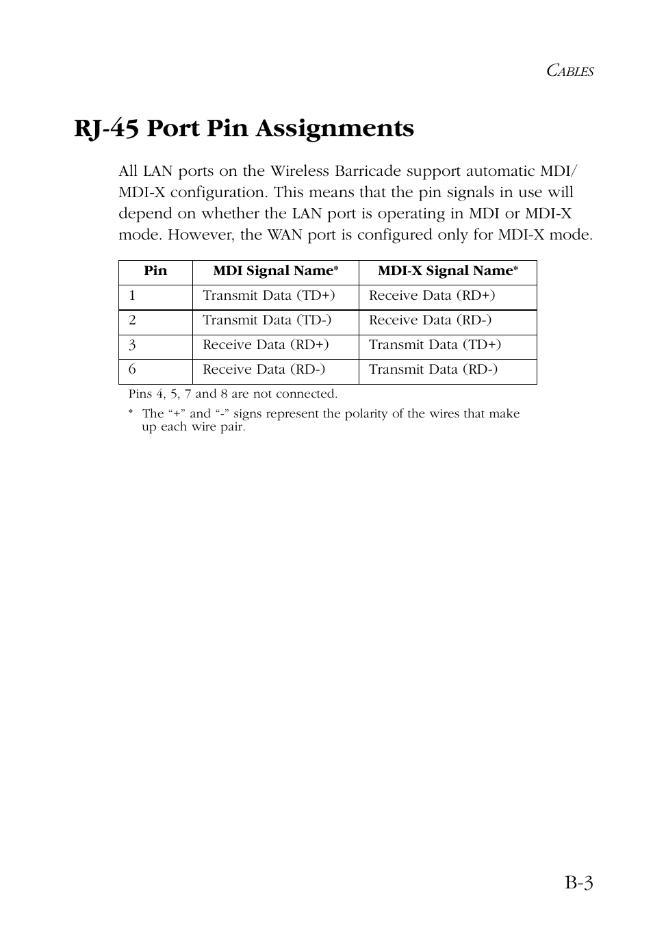 Rj-45 port pin assignments | SMC Networks Barricade SMC7004AWBR User Manual | Page 83 / 94