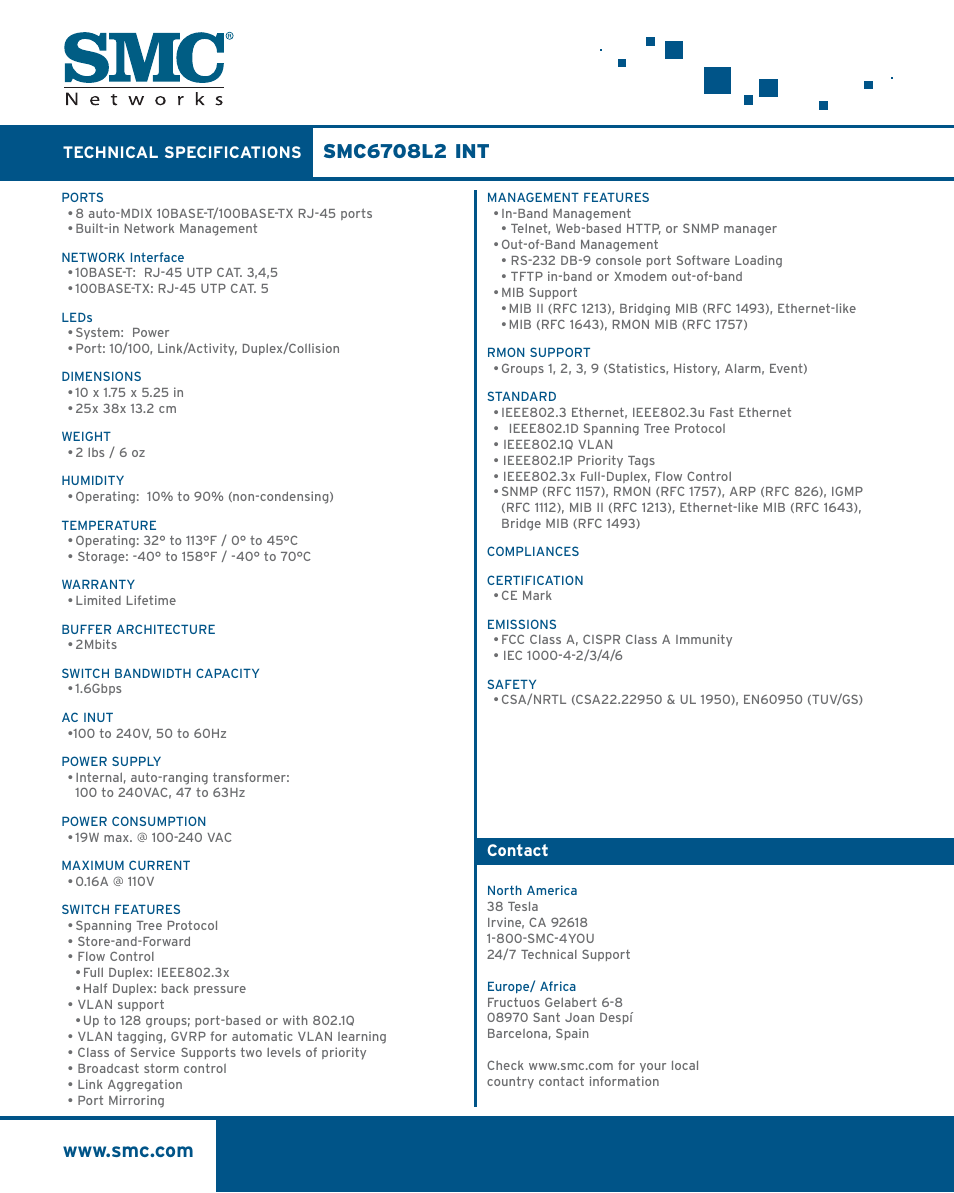 SMC Networks SMC6708L2 INT User Manual | Page 2 / 2