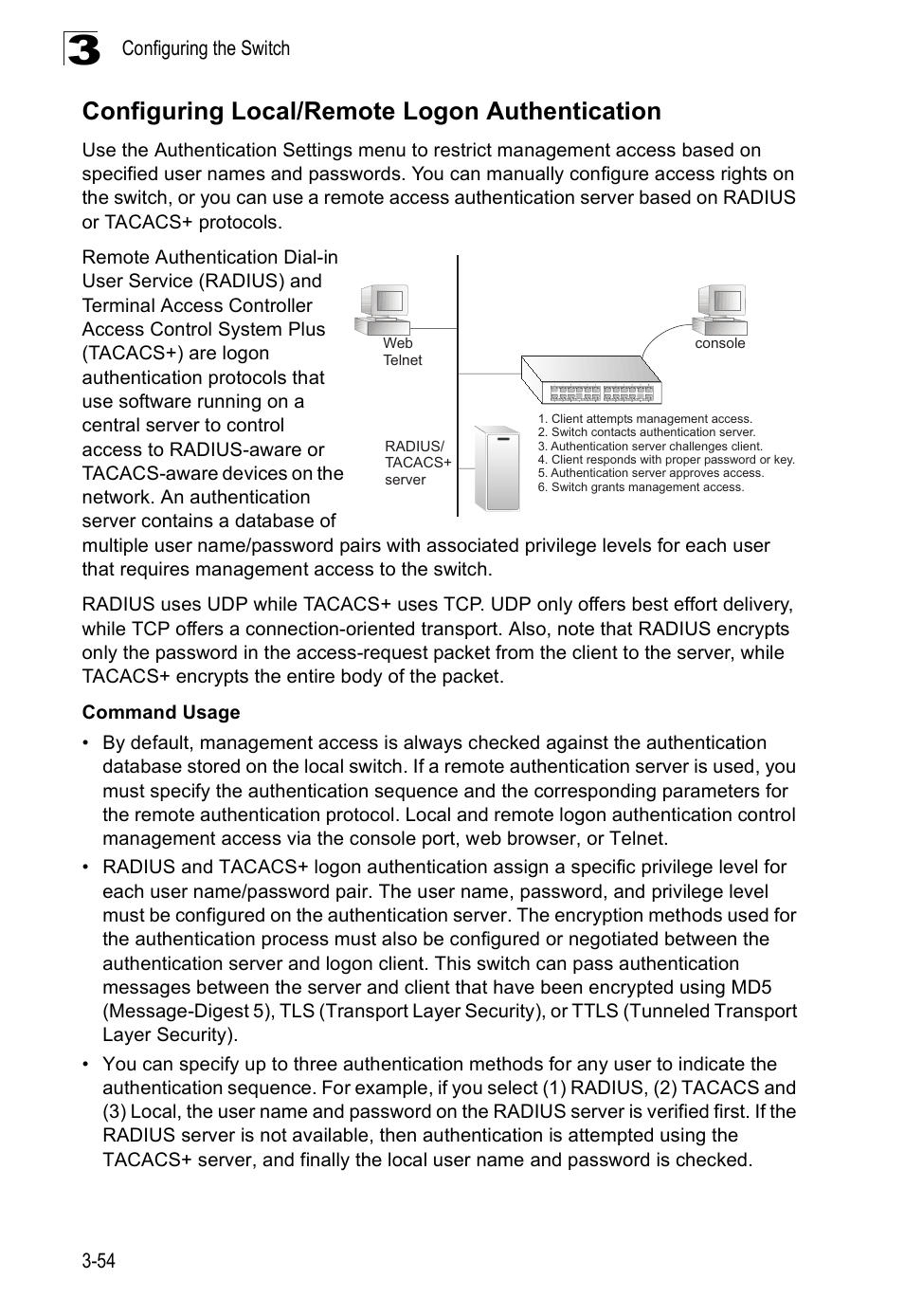 Configuring local/remote logon authentication | SMC Networks SMC Tiger 10/100 SMC6128PL2 User Manual | Page 106 / 664