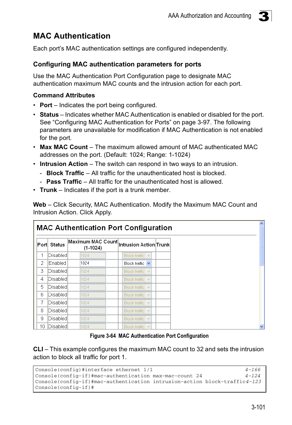 Mac authentication, Figure 3-64, Mac authentication port configuration | SMC Networks SMC Tiger 10/100 SMC6128PL2 User Manual | Page 153 / 664