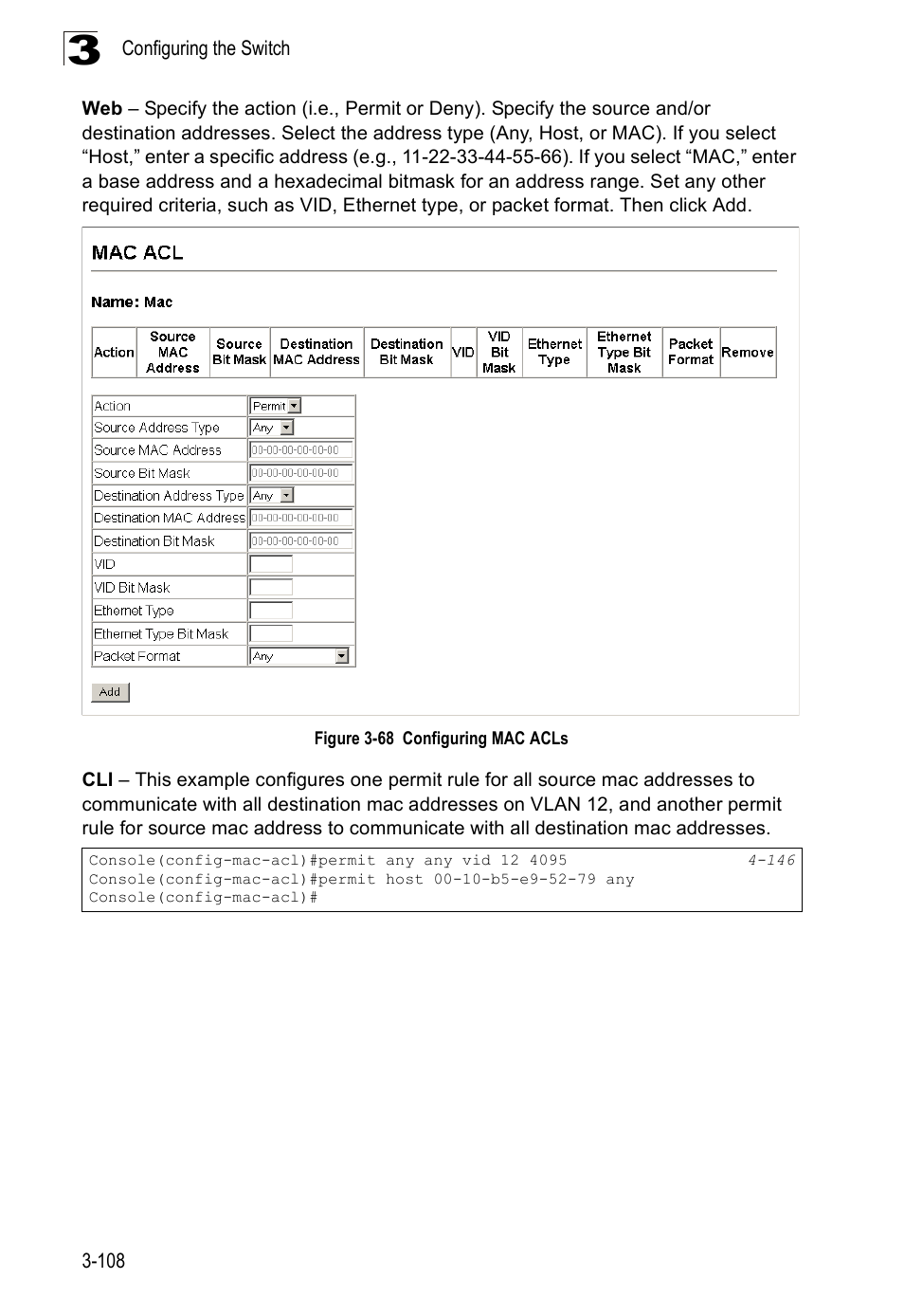 Figure 3-68, Configuring mac acls | SMC Networks SMC Tiger 10/100 SMC6128PL2 User Manual | Page 160 / 664