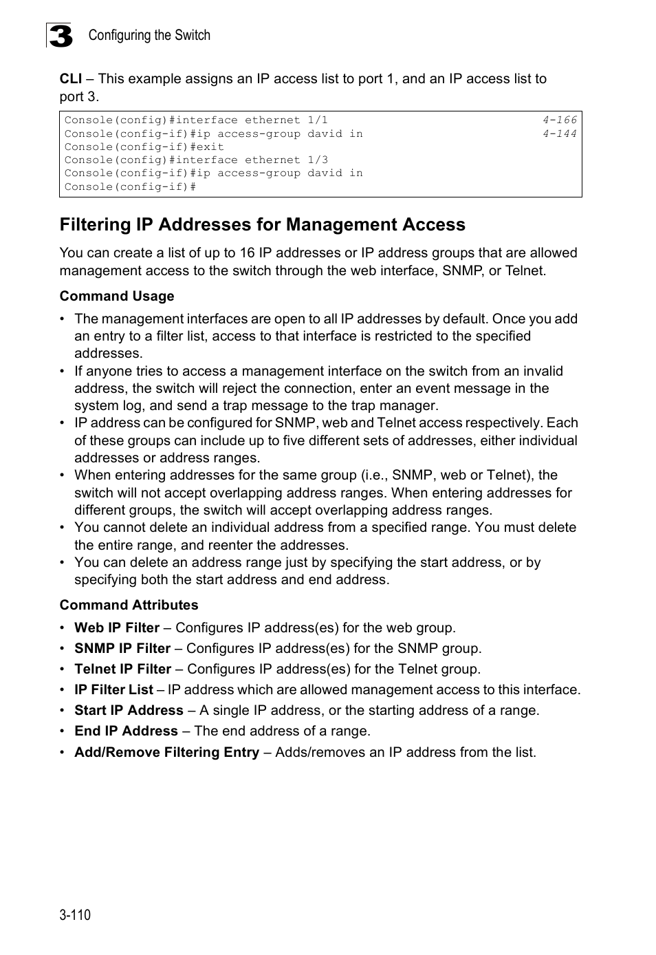 Filtering ip addresses for management access | SMC Networks SMC Tiger 10/100 SMC6128PL2 User Manual | Page 162 / 664