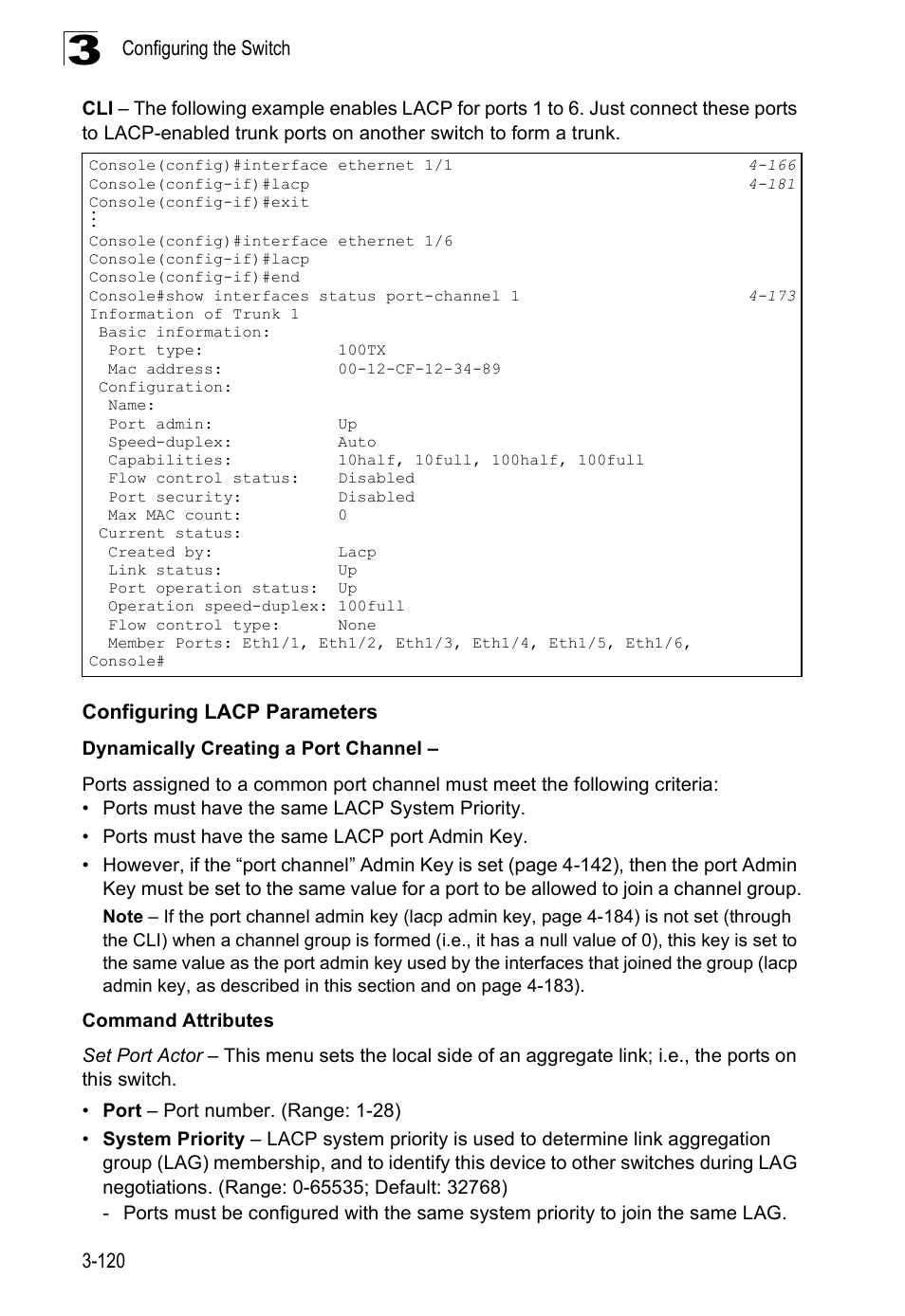 Configuring lacp parameters | SMC Networks SMC Tiger 10/100 SMC6128PL2 User Manual | Page 172 / 664
