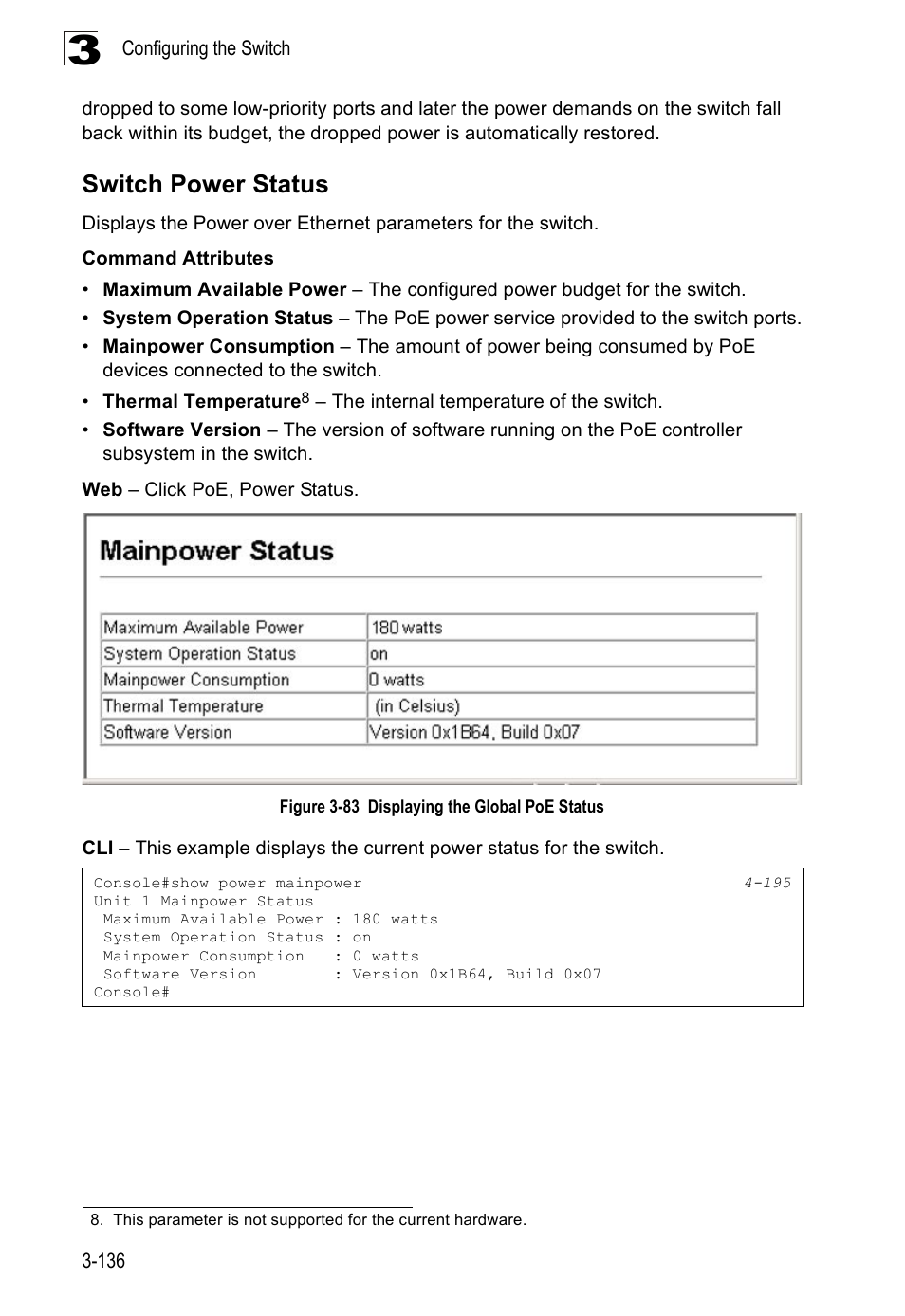 Switch power status, Figure 3-83, Displaying the global poe status | SMC Networks SMC Tiger 10/100 SMC6128PL2 User Manual | Page 188 / 664