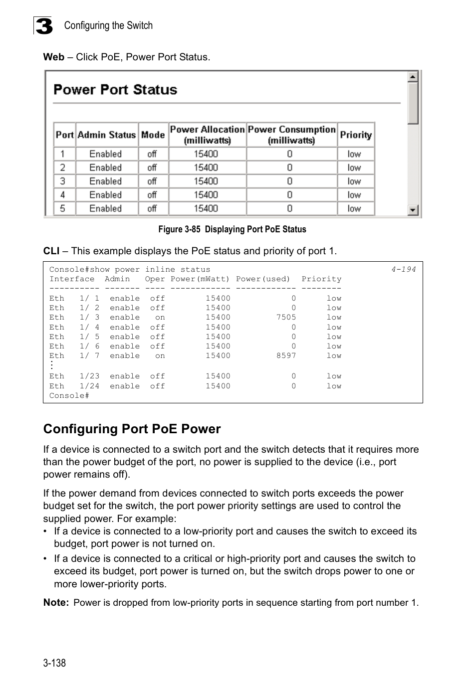 Configuring port poe power, Figure 3-85, Displaying port poe status | SMC Networks SMC Tiger 10/100 SMC6128PL2 User Manual | Page 190 / 664