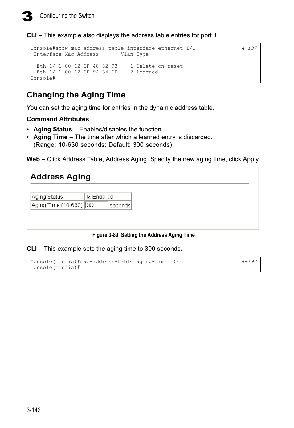 Changing the aging time, Figure 3-89 setting the address aging time | SMC Networks SMC Tiger 10/100 SMC6128PL2 User Manual | Page 194 / 664