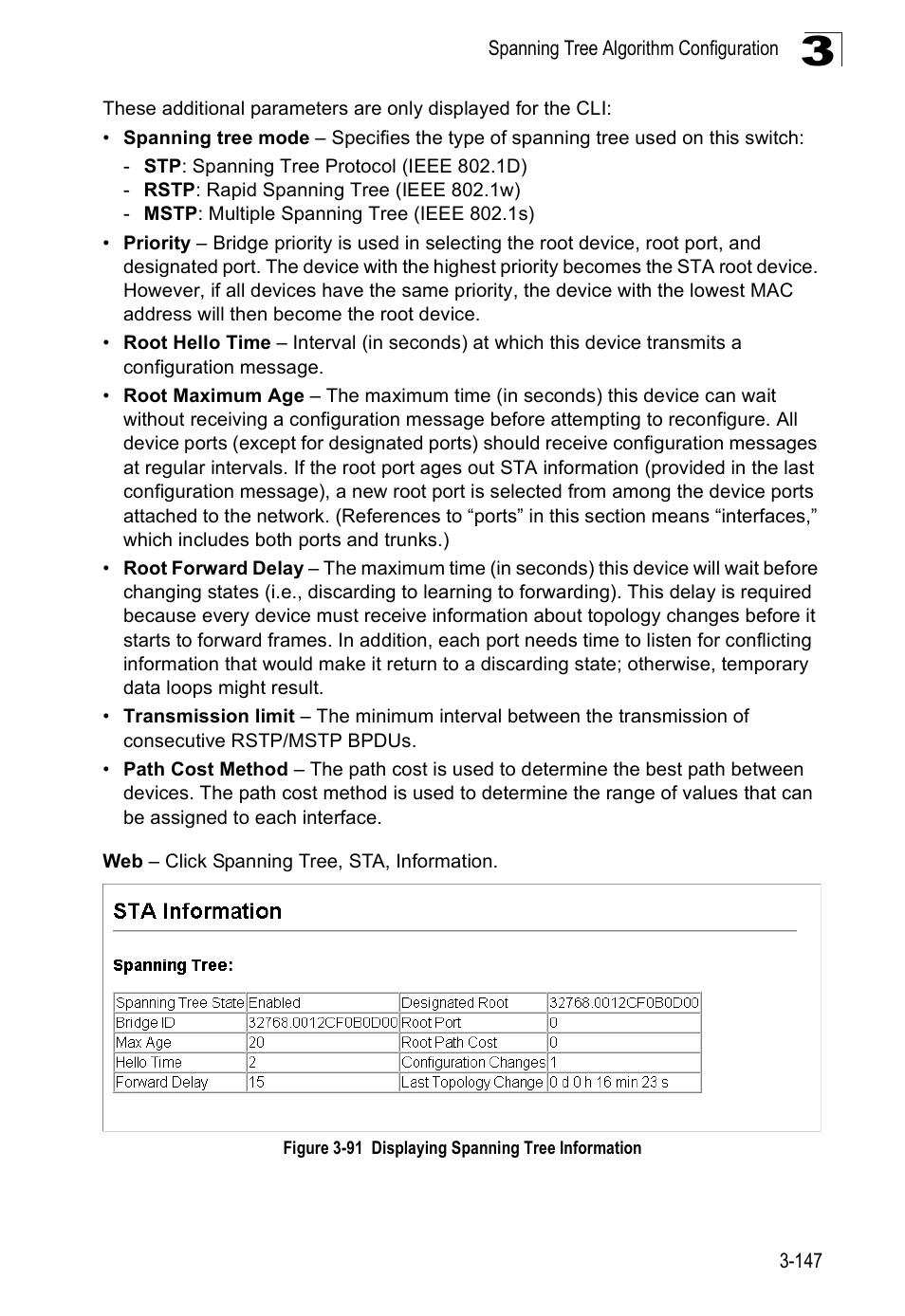 Figure 3-91 displaying spanning tree information | SMC Networks SMC Tiger 10/100 SMC6128PL2 User Manual | Page 199 / 664