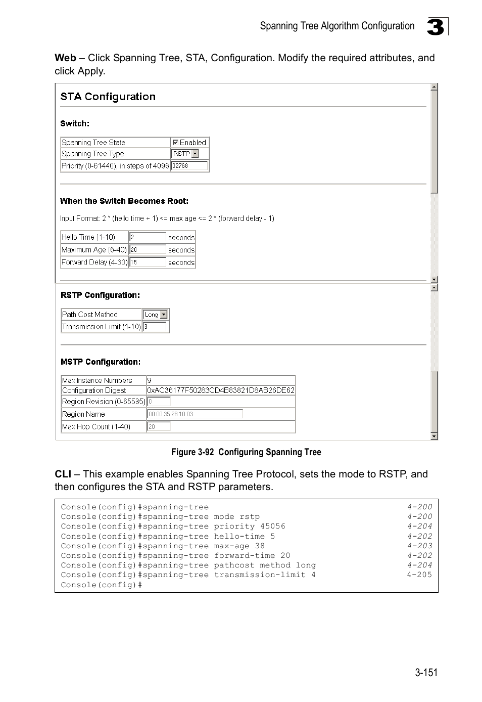 Figure 3-92 configuring spanning tree | SMC Networks SMC Tiger 10/100 SMC6128PL2 User Manual | Page 203 / 664