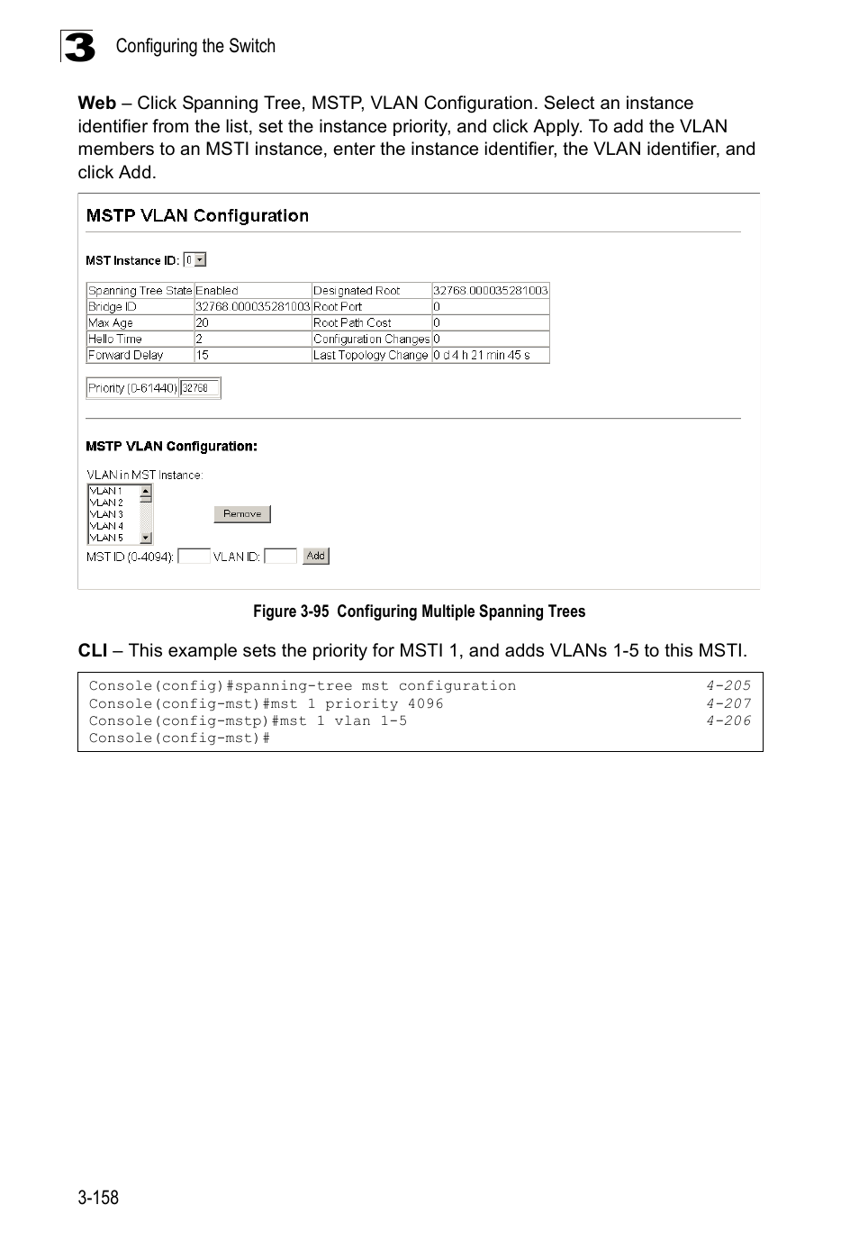 Figure 3-95 configuring multiple spanning trees | SMC Networks SMC Tiger 10/100 SMC6128PL2 User Manual | Page 210 / 664