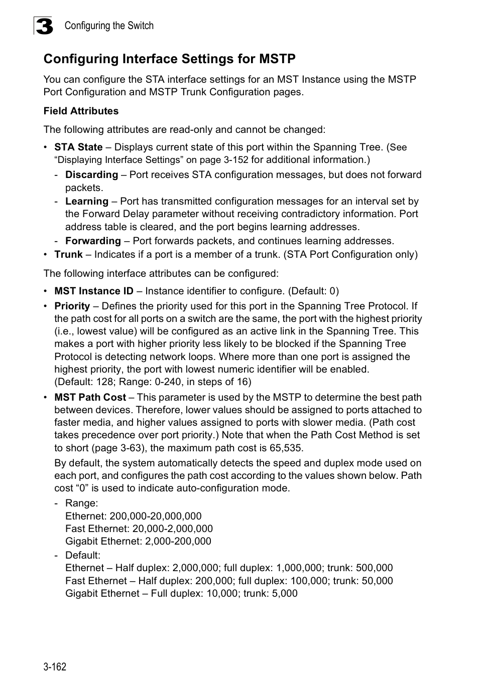 Configuring interface settings for mstp | SMC Networks SMC Tiger 10/100 SMC6128PL2 User Manual | Page 214 / 664