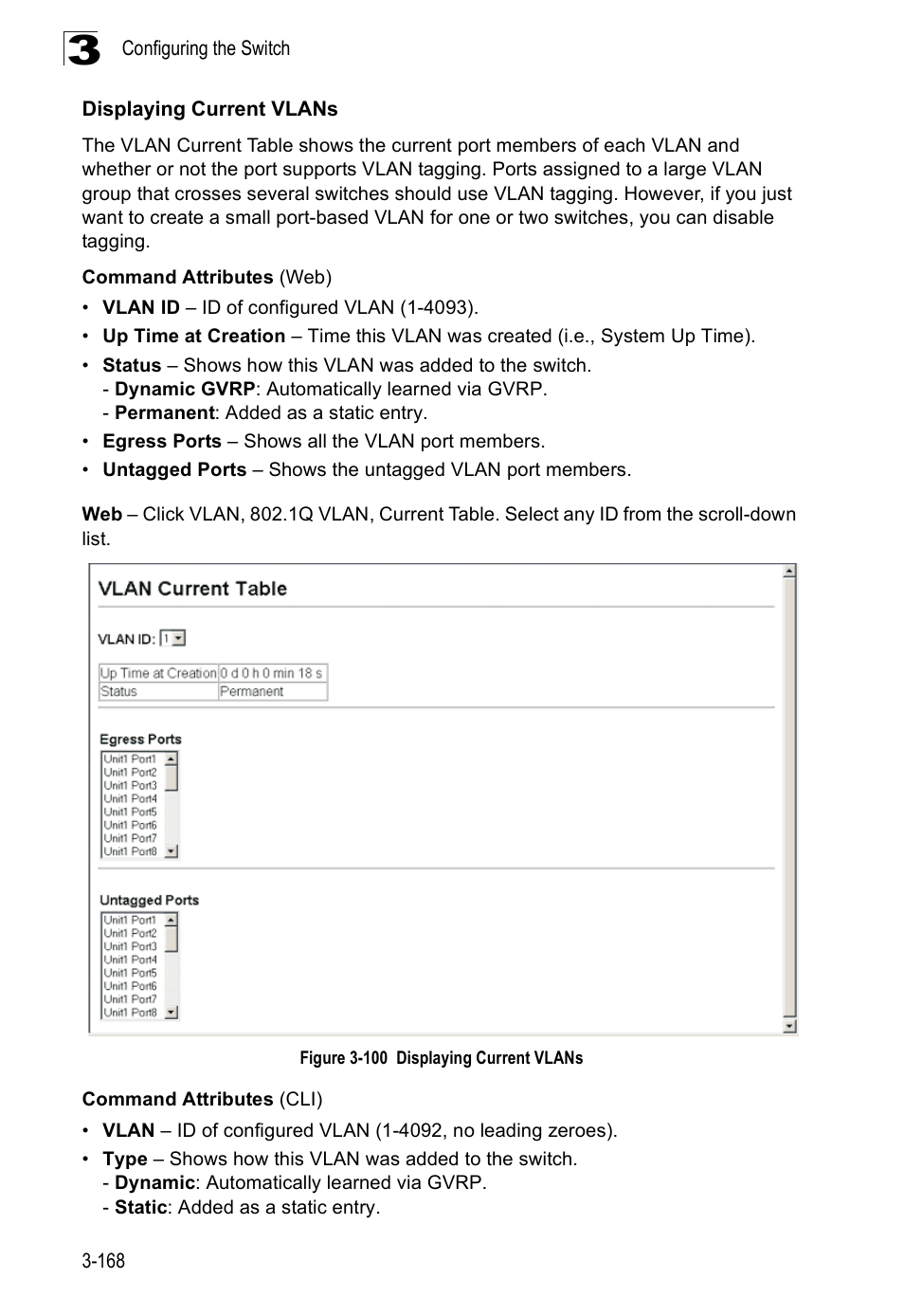 Displaying current vlans, Figure 3-100 displaying current vlans | SMC Networks SMC Tiger 10/100 SMC6128PL2 User Manual | Page 220 / 664