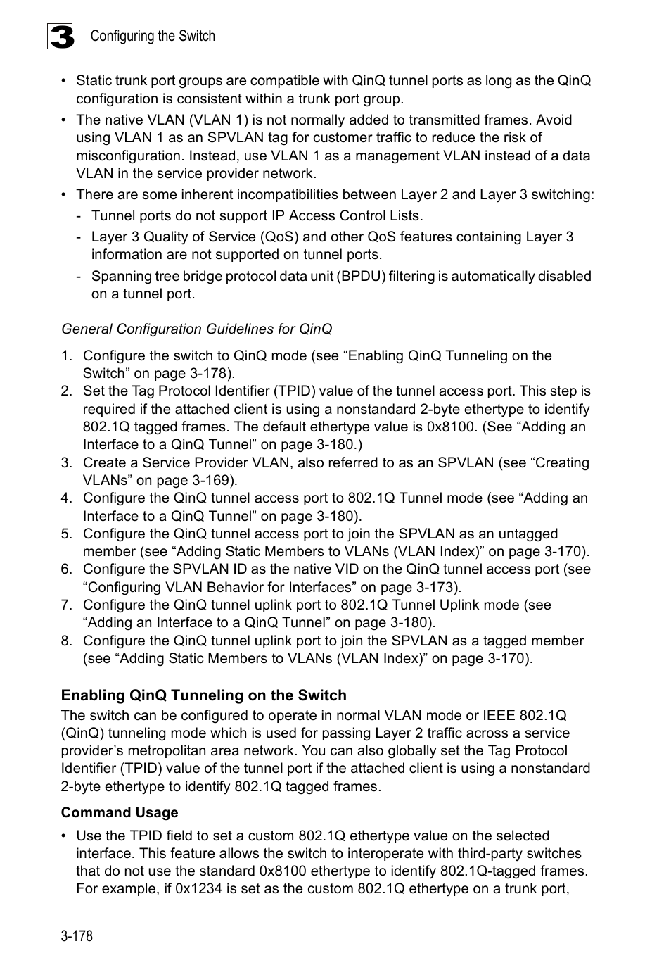 Enabling qinq tunneling on the switch | SMC Networks SMC Tiger 10/100 SMC6128PL2 User Manual | Page 230 / 664