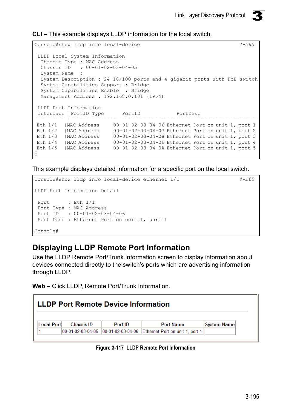Displaying lldp remote port information, Figure 3-117 lldp remote port information | SMC Networks SMC Tiger 10/100 SMC6128PL2 User Manual | Page 247 / 664