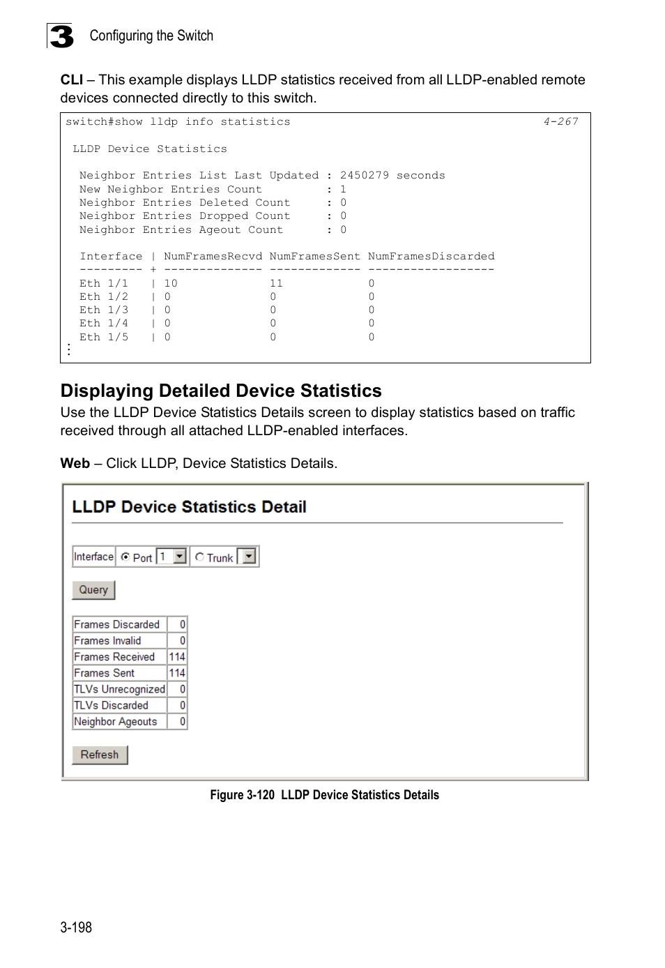Displaying detailed device statistics, Figure 3-120 lldp device statistics details | SMC Networks SMC Tiger 10/100 SMC6128PL2 User Manual | Page 250 / 664