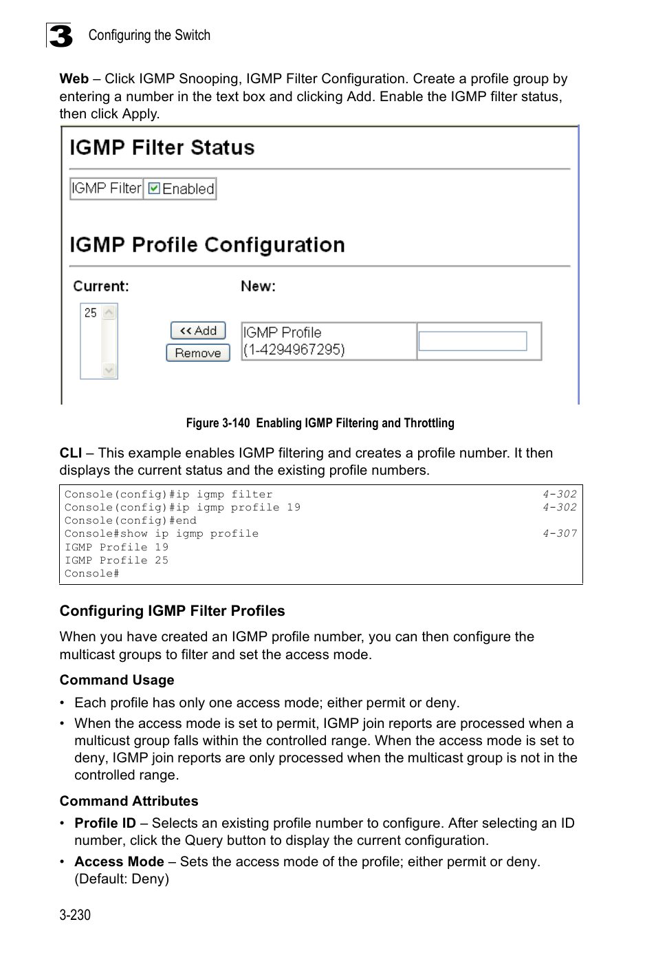 Configuring igmp filter profiles | SMC Networks SMC Tiger 10/100 SMC6128PL2 User Manual | Page 282 / 664