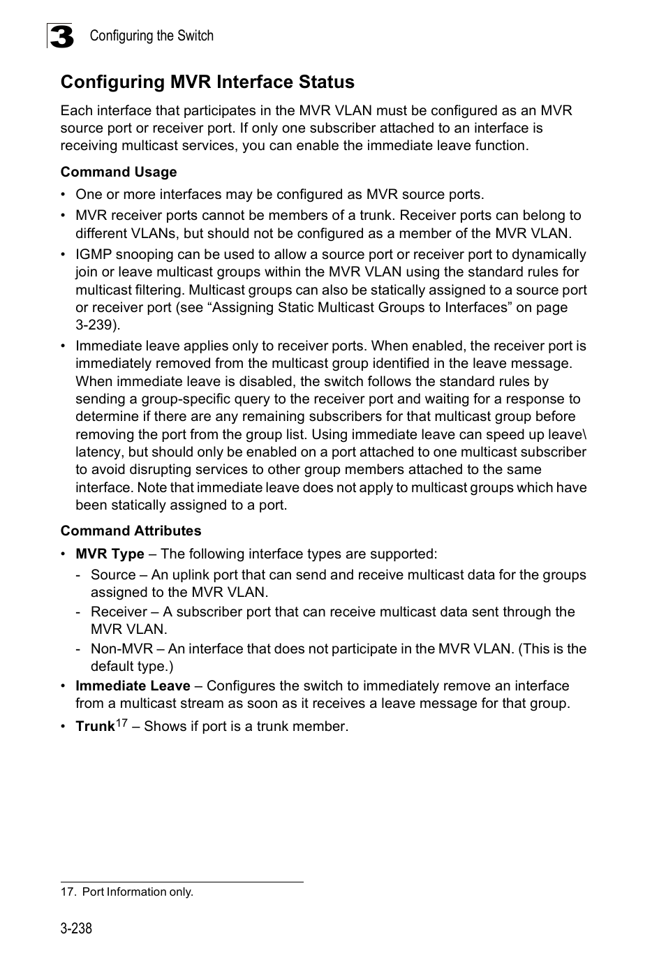 Configuring mvr interface status | SMC Networks SMC Tiger 10/100 SMC6128PL2 User Manual | Page 290 / 664