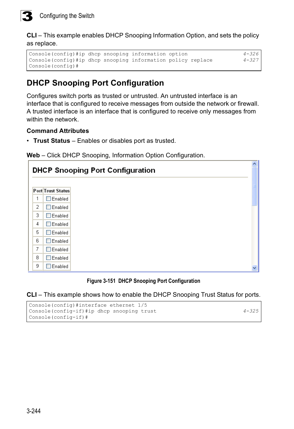 Dhcp snooping port configuration, Figure 3-151 dhcp snooping port configuration | SMC Networks SMC Tiger 10/100 SMC6128PL2 User Manual | Page 296 / 664