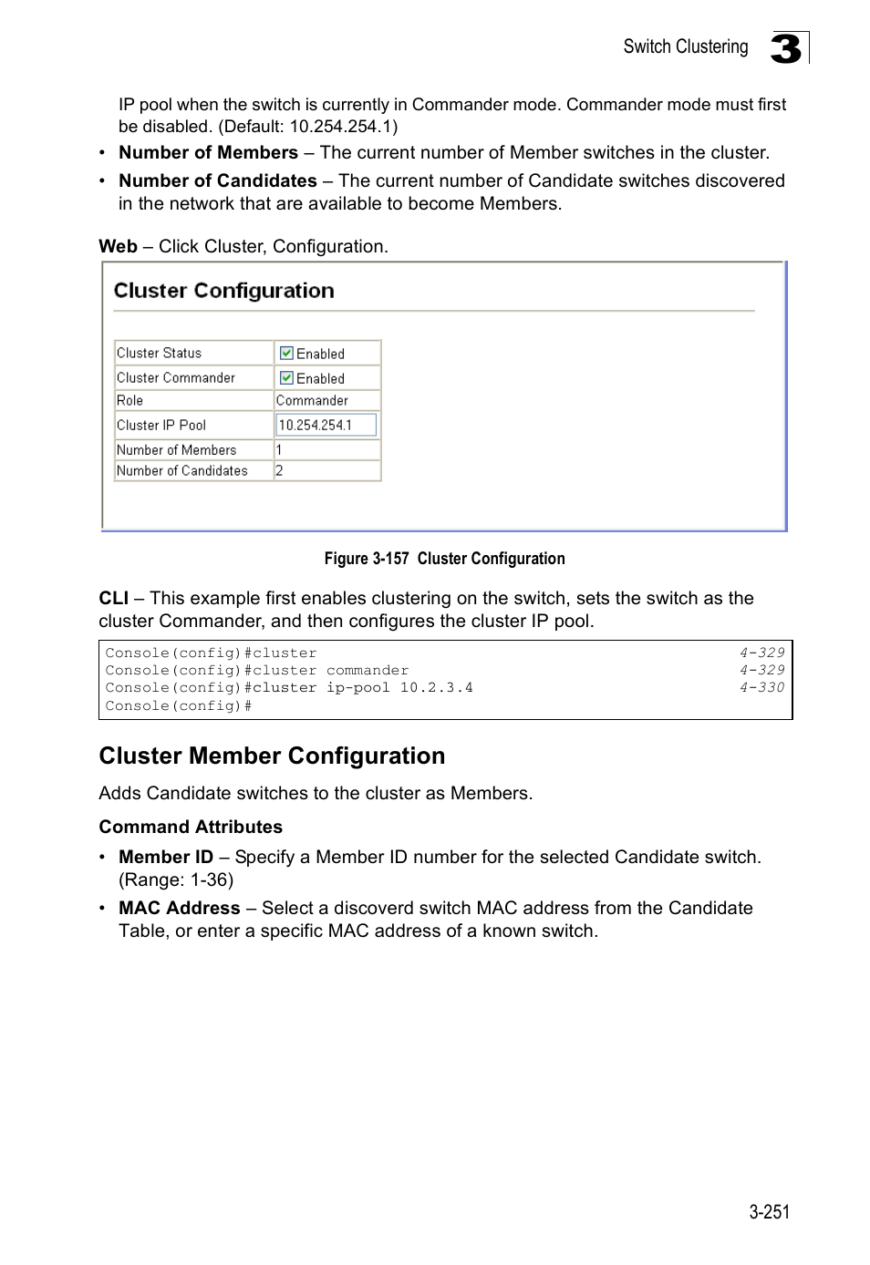 Cluster member configuration, Figure 3-157 cluster configuration | SMC Networks SMC Tiger 10/100 SMC6128PL2 User Manual | Page 303 / 664