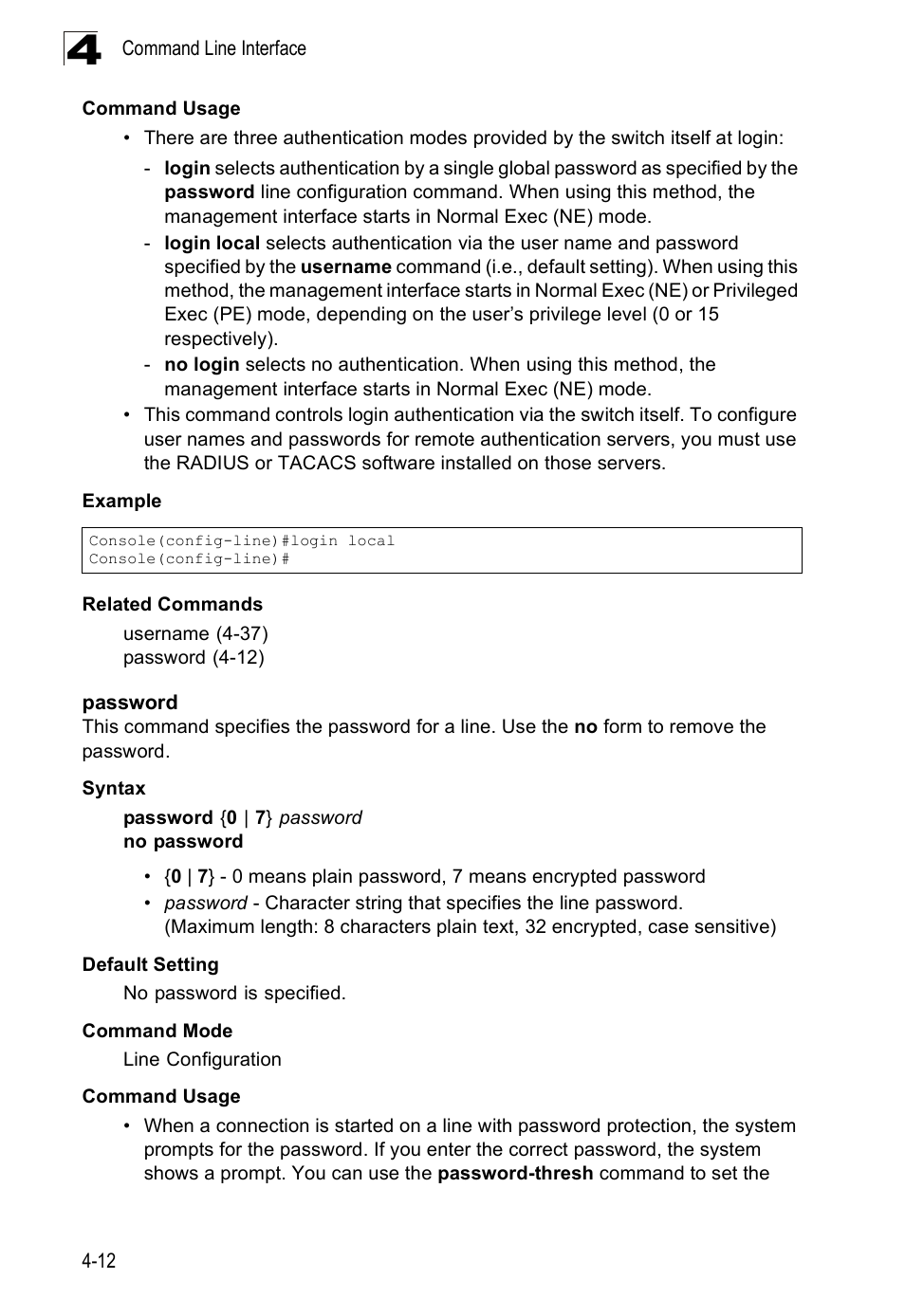 Password, Password 4-12 | SMC Networks SMC Tiger 10/100 SMC6128PL2 User Manual | Page 320 / 664