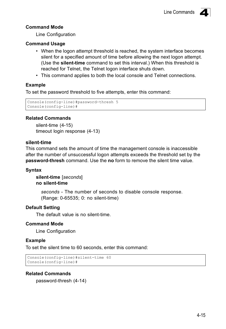 Silent-time, Silent-time 4-15 | SMC Networks SMC Tiger 10/100 SMC6128PL2 User Manual | Page 323 / 664