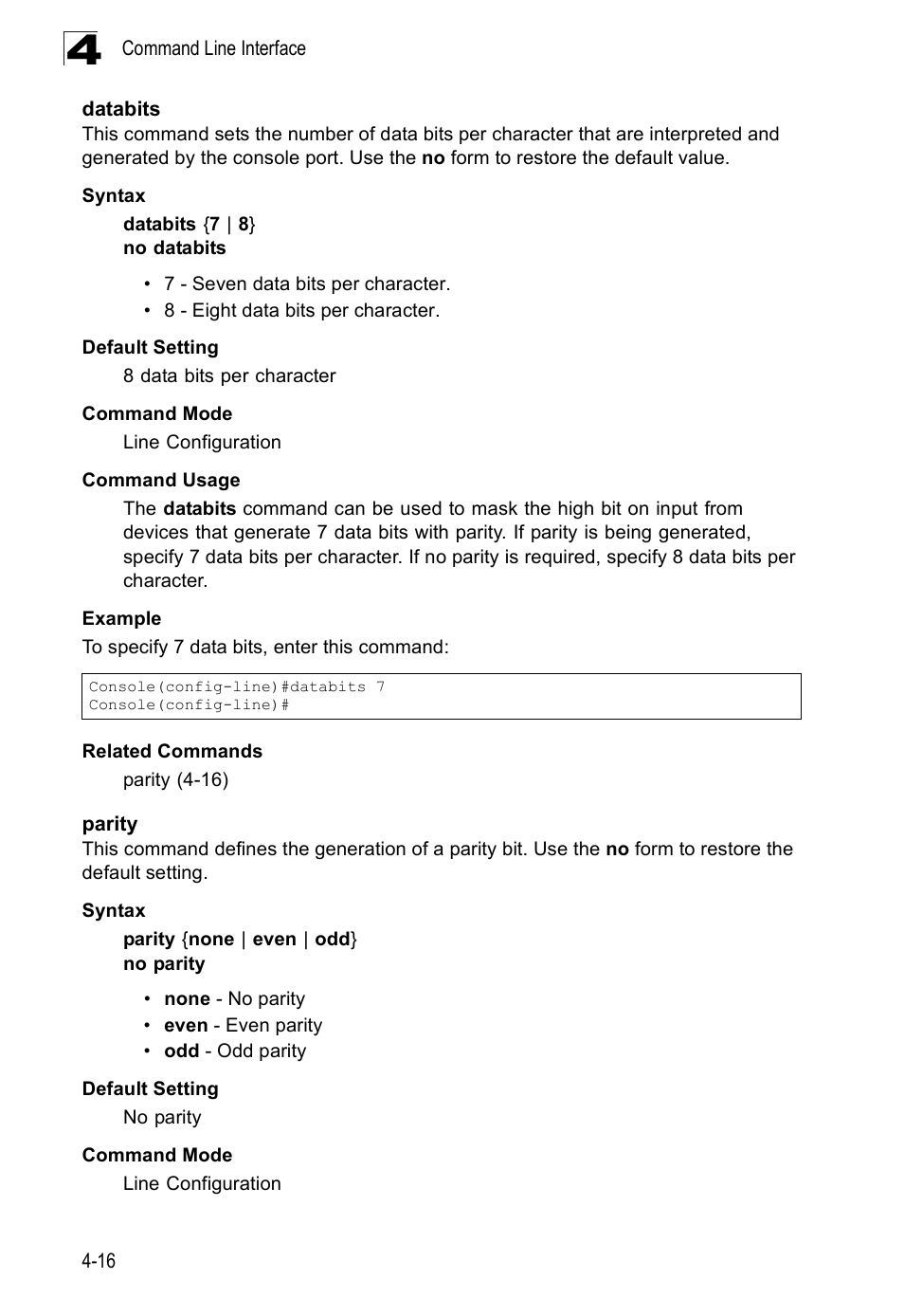 Databits, Parity, Databits 4-16 parity 4-16 | SMC Networks SMC Tiger 10/100 SMC6128PL2 User Manual | Page 324 / 664