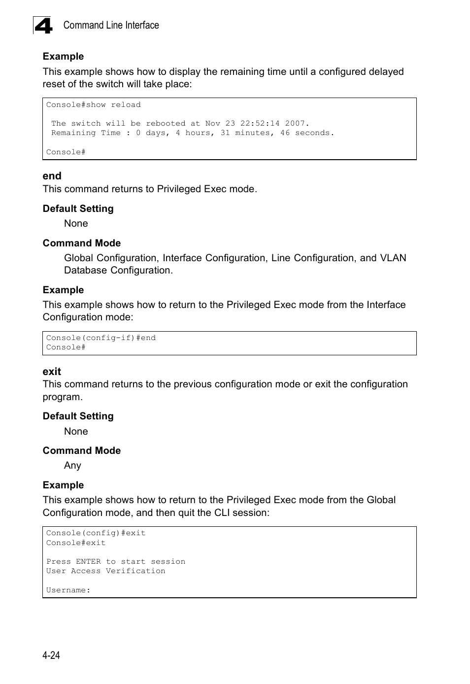 Exit, End 4-24 exit 4-24 | SMC Networks SMC Tiger 10/100 SMC6128PL2 User Manual | Page 332 / 664