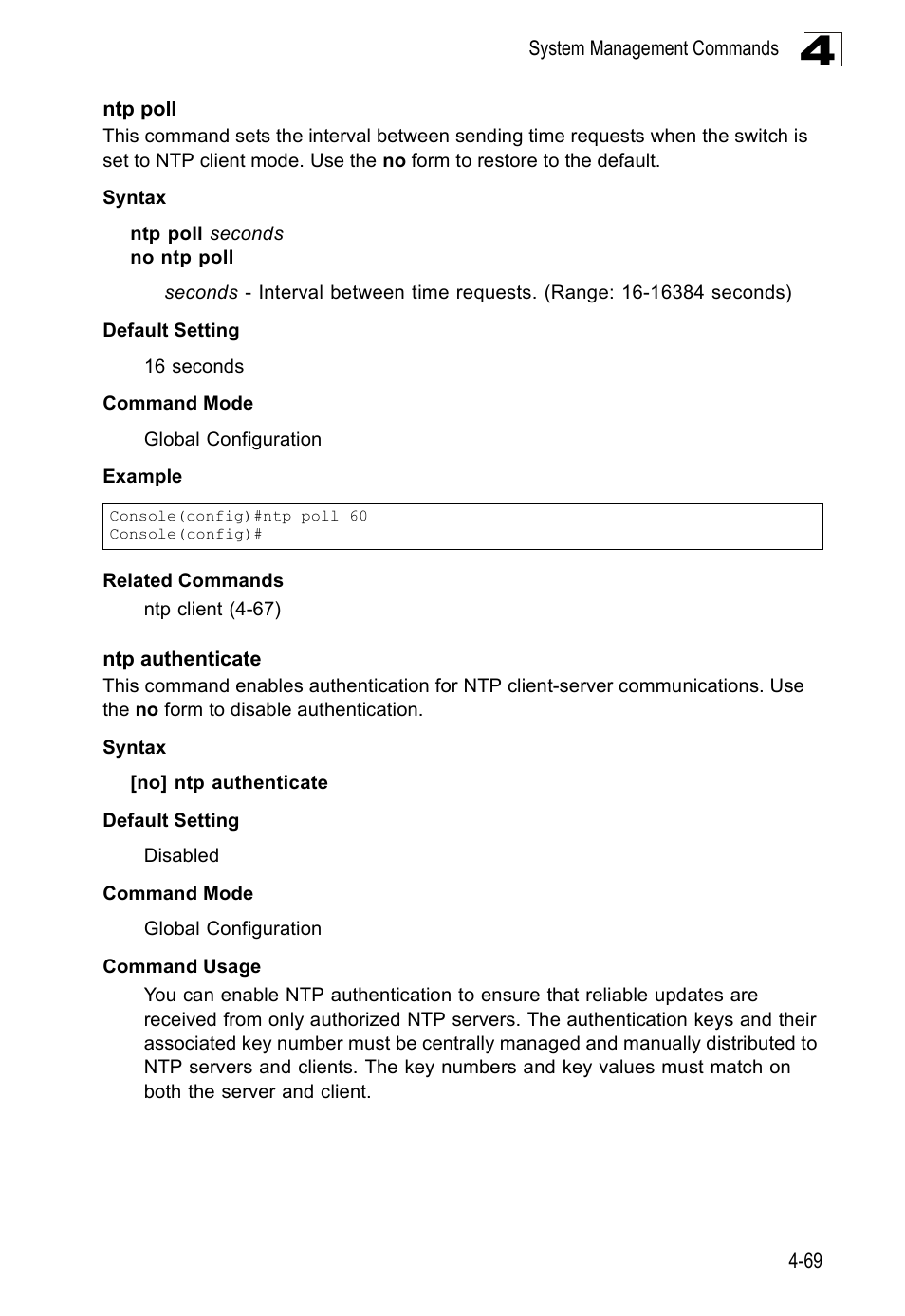 Ntp poll, Ntp authenticate | SMC Networks SMC Tiger 10/100 SMC6128PL2 User Manual | Page 377 / 664