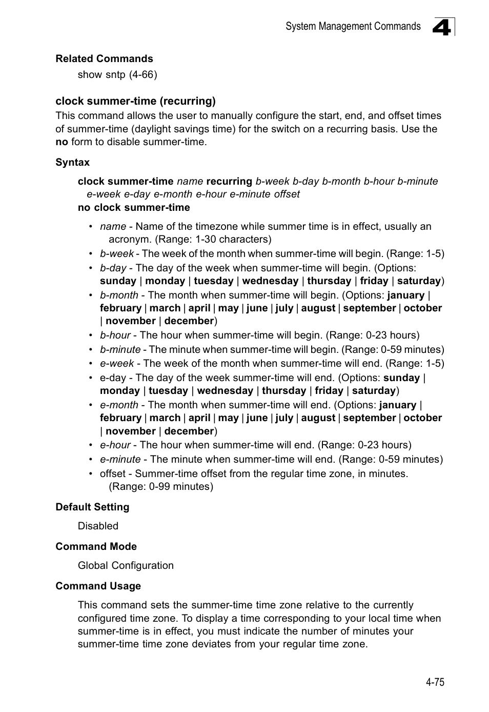 Clock summer-time (recurring) | SMC Networks SMC Tiger 10/100 SMC6128PL2 User Manual | Page 383 / 664