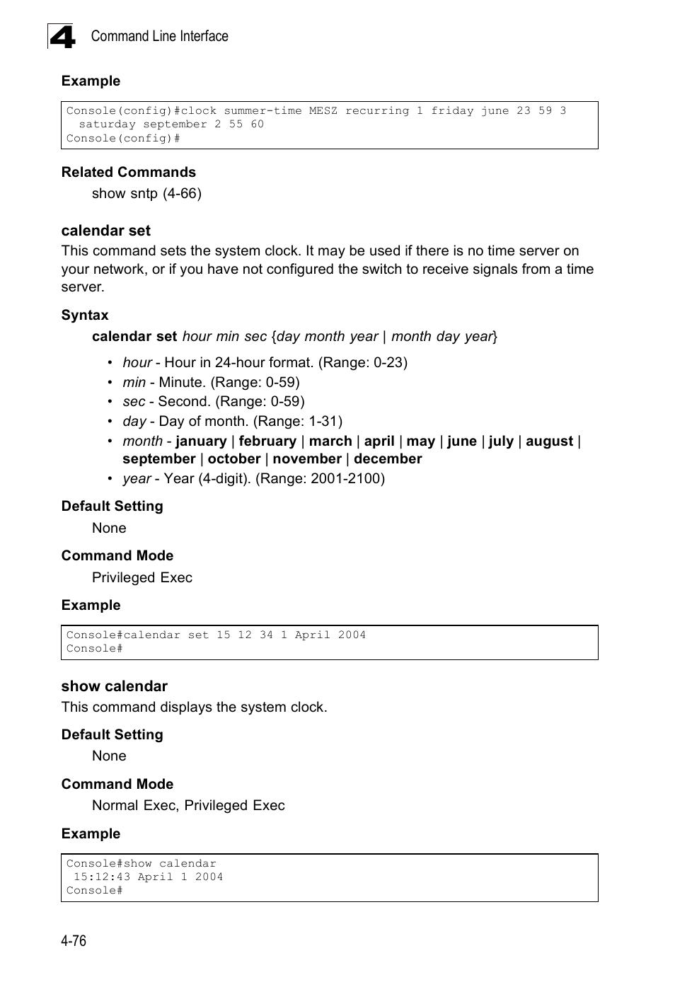 Calendar set, Show calendar | SMC Networks SMC Tiger 10/100 SMC6128PL2 User Manual | Page 384 / 664